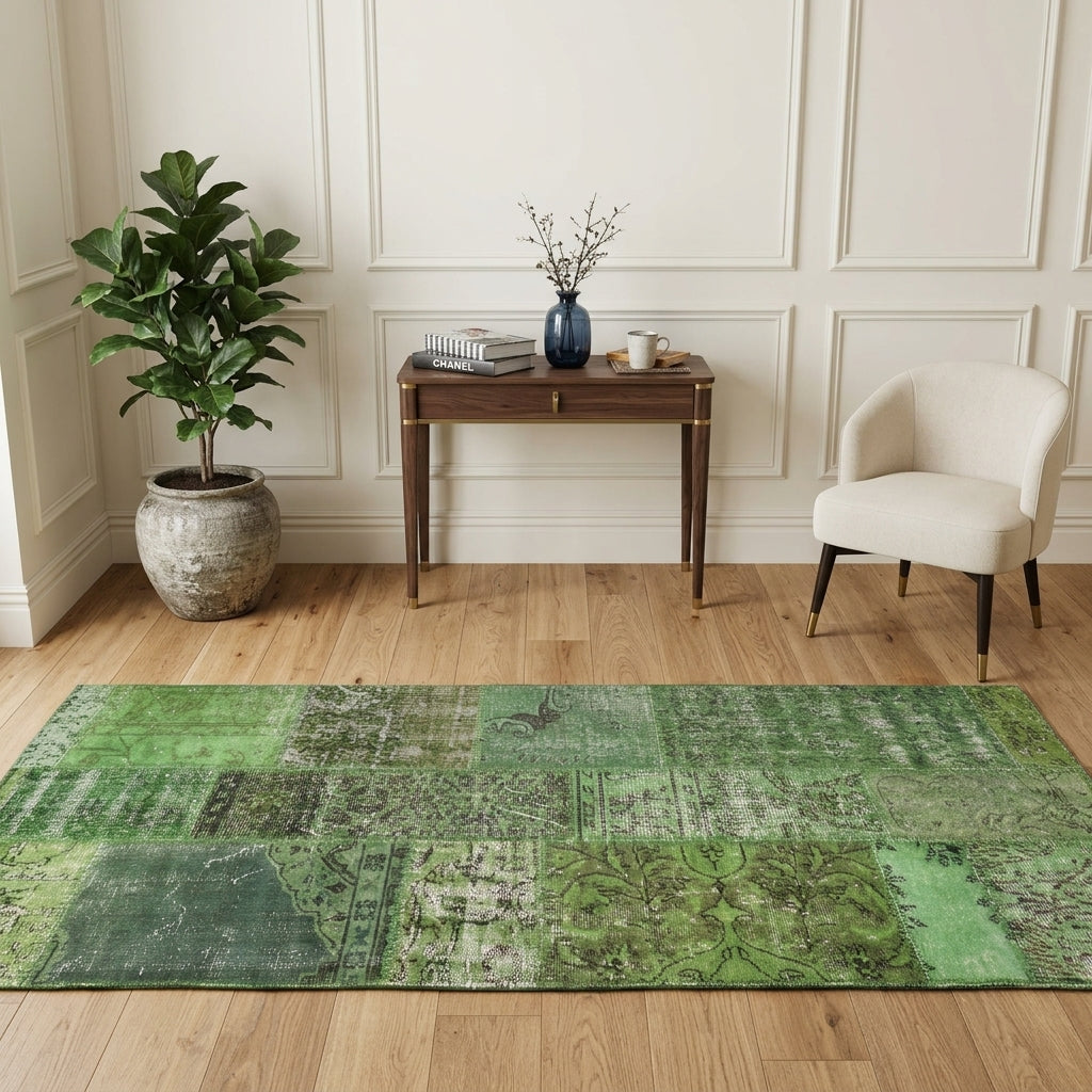 Solid pattern on the Nevsalgul vintage patchwork runner rug – handmade in Anatolia, Turkey