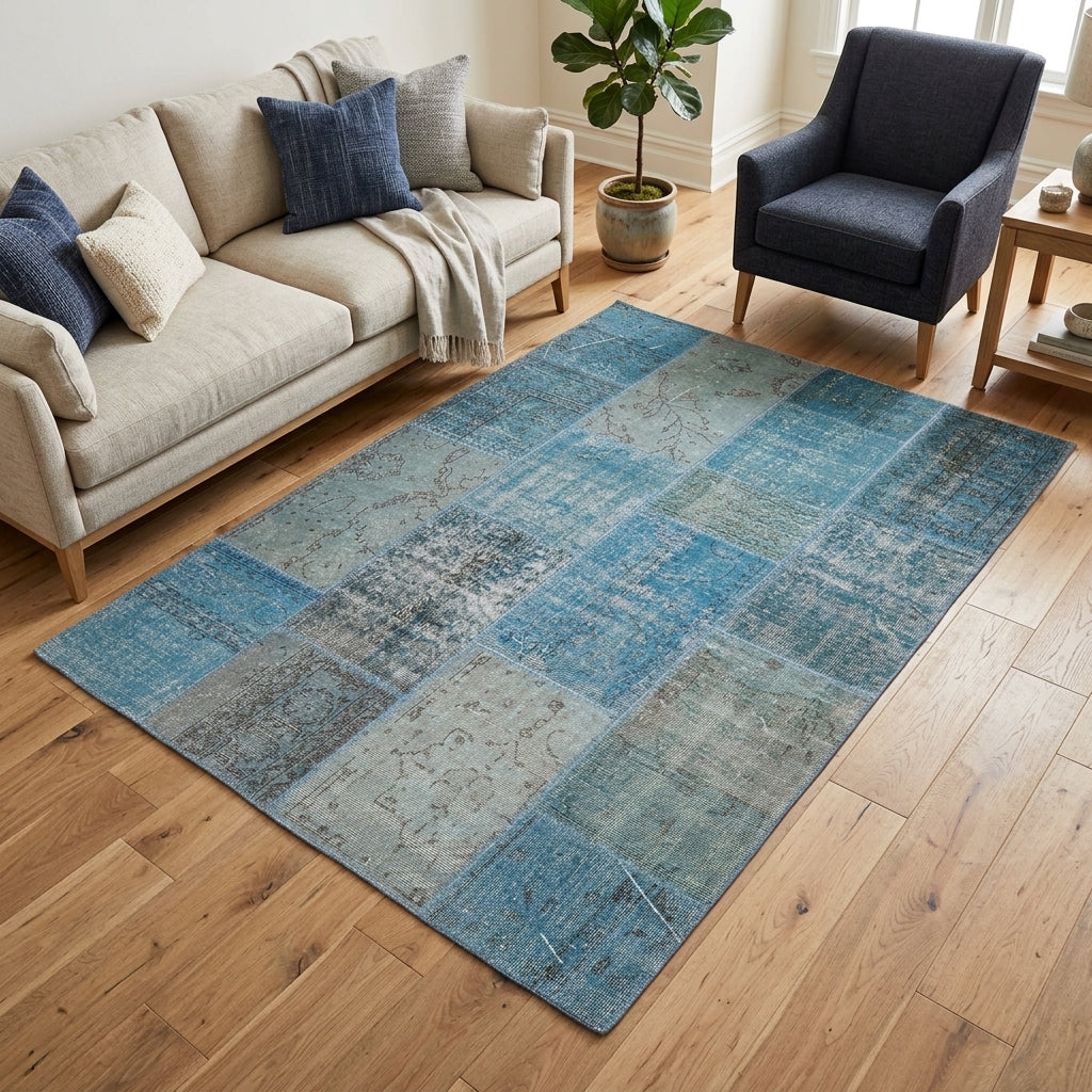 Solid pattern on the Humasu vintage patchwork area rug – handmade in Anatolia, Turkey