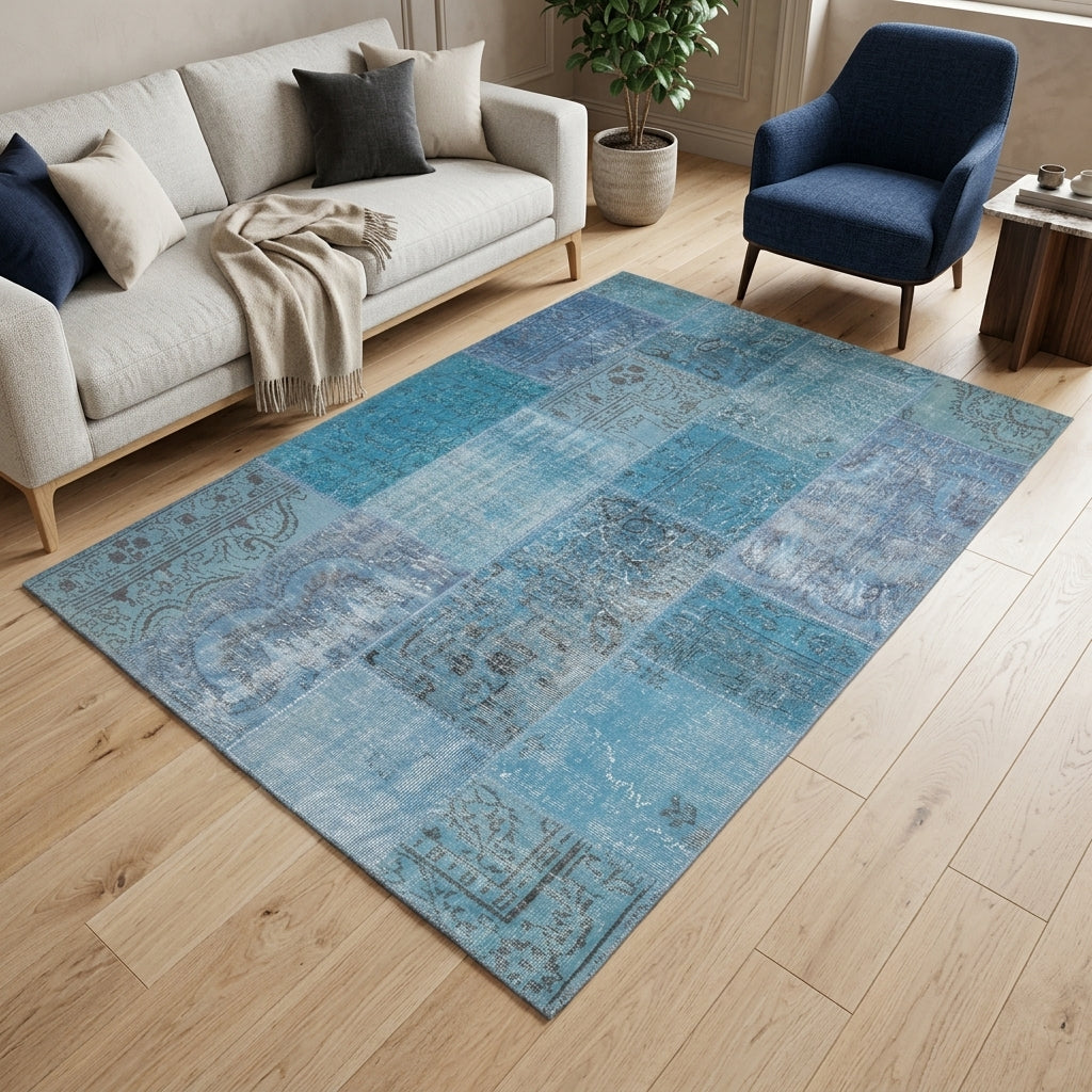 Pattern on the Humasah vintage patchwork area rug – handmade in Anatolia, Turkey