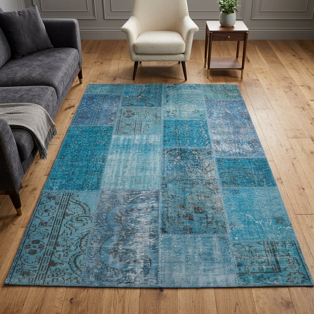 Pattern on the Humasah vintage patchwork area rug – handmade in Anatolia, Turkey