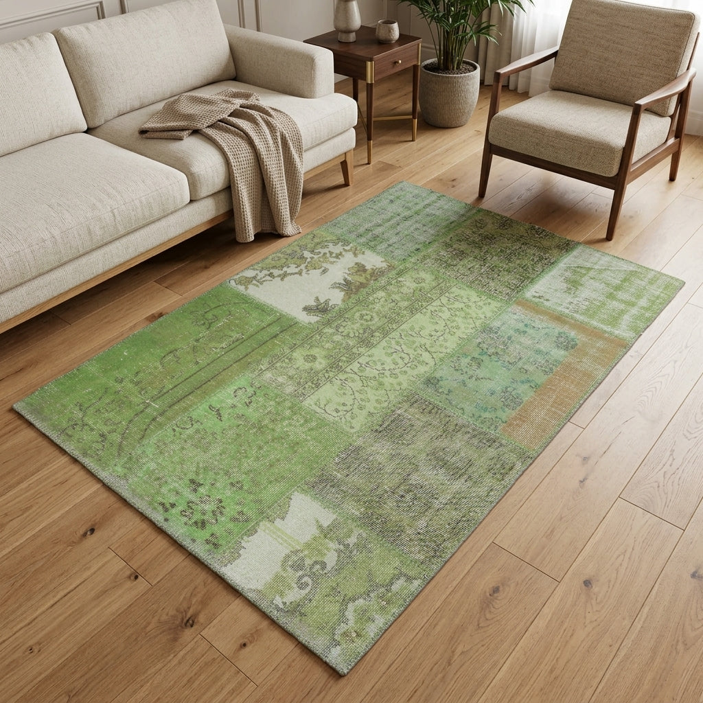 Floral pattern on the Hemerophone vintage patchwork area rug – handmade in Anatolia, Turkey