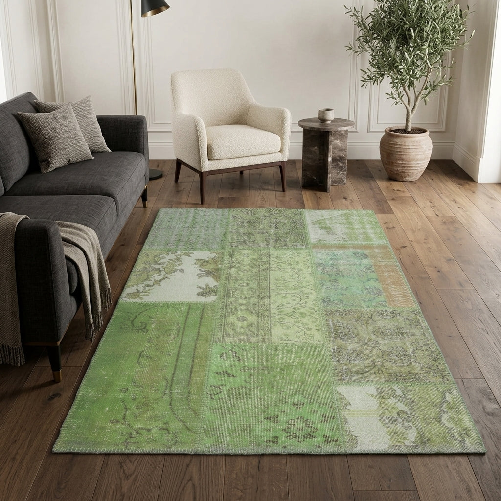 Floral pattern on the Hemerophone vintage patchwork area rug – handmade in Anatolia, Turkey