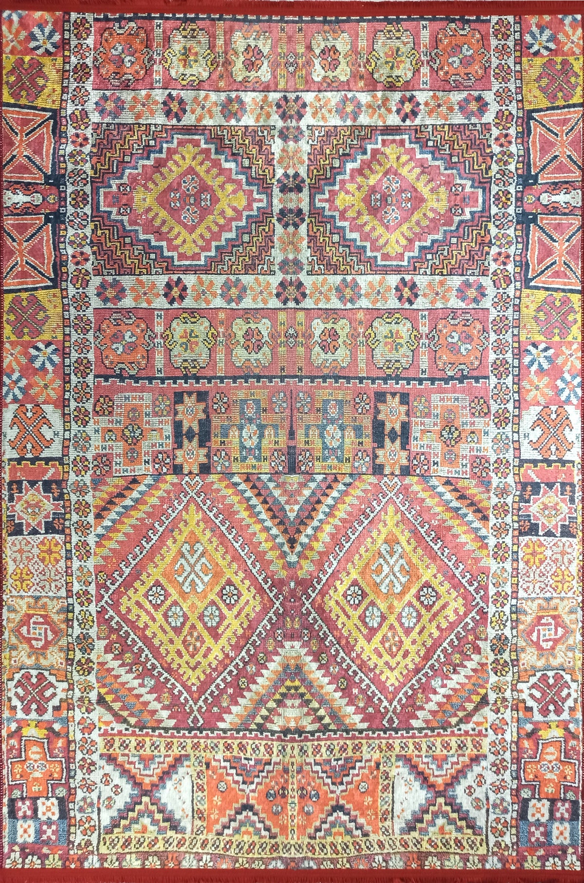Persian Style Rug, Natural Ivory Colorful Geometry Rug