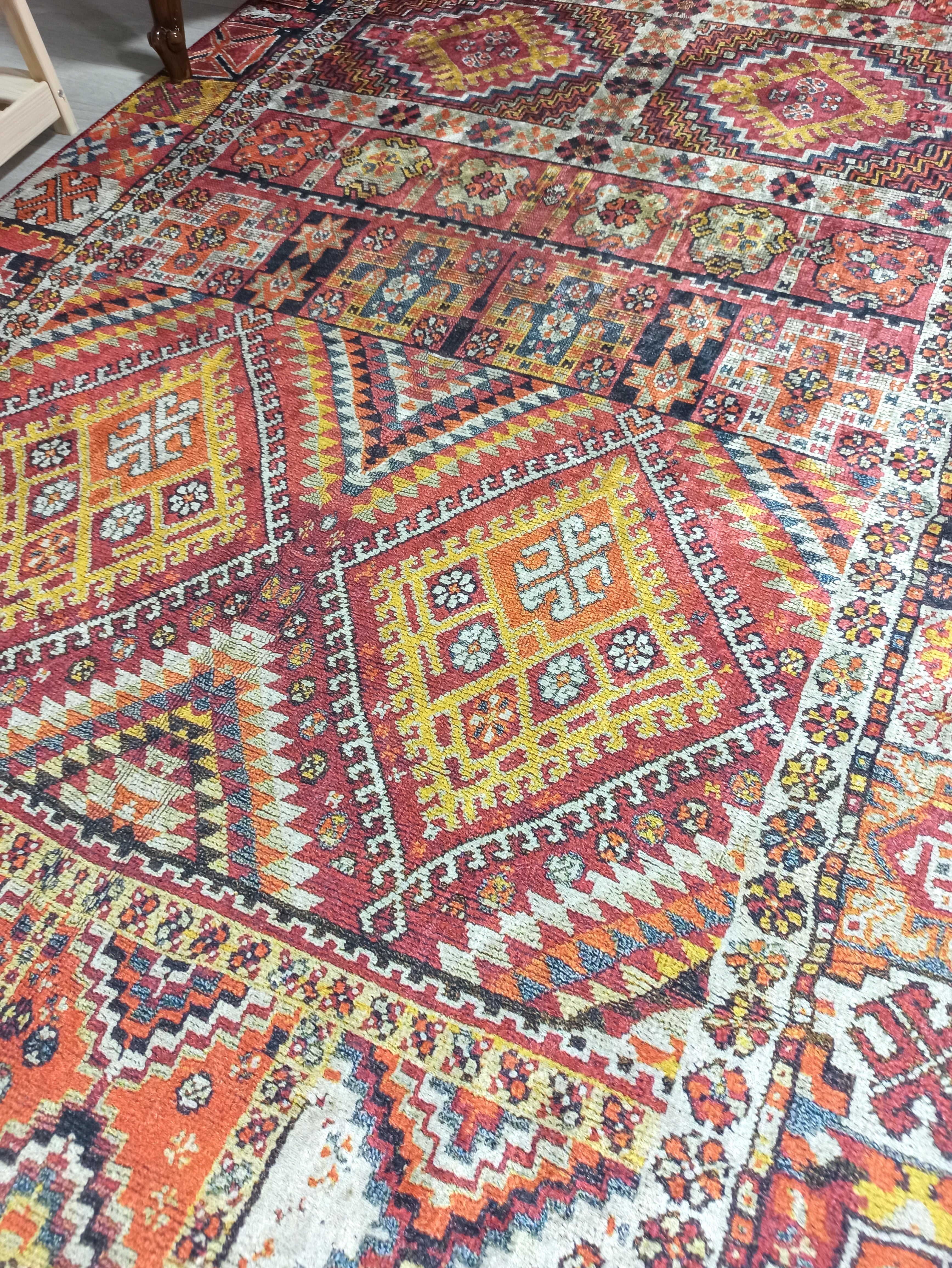 Persian Style Rug, Natural Ivory Colorful Geometry Rug