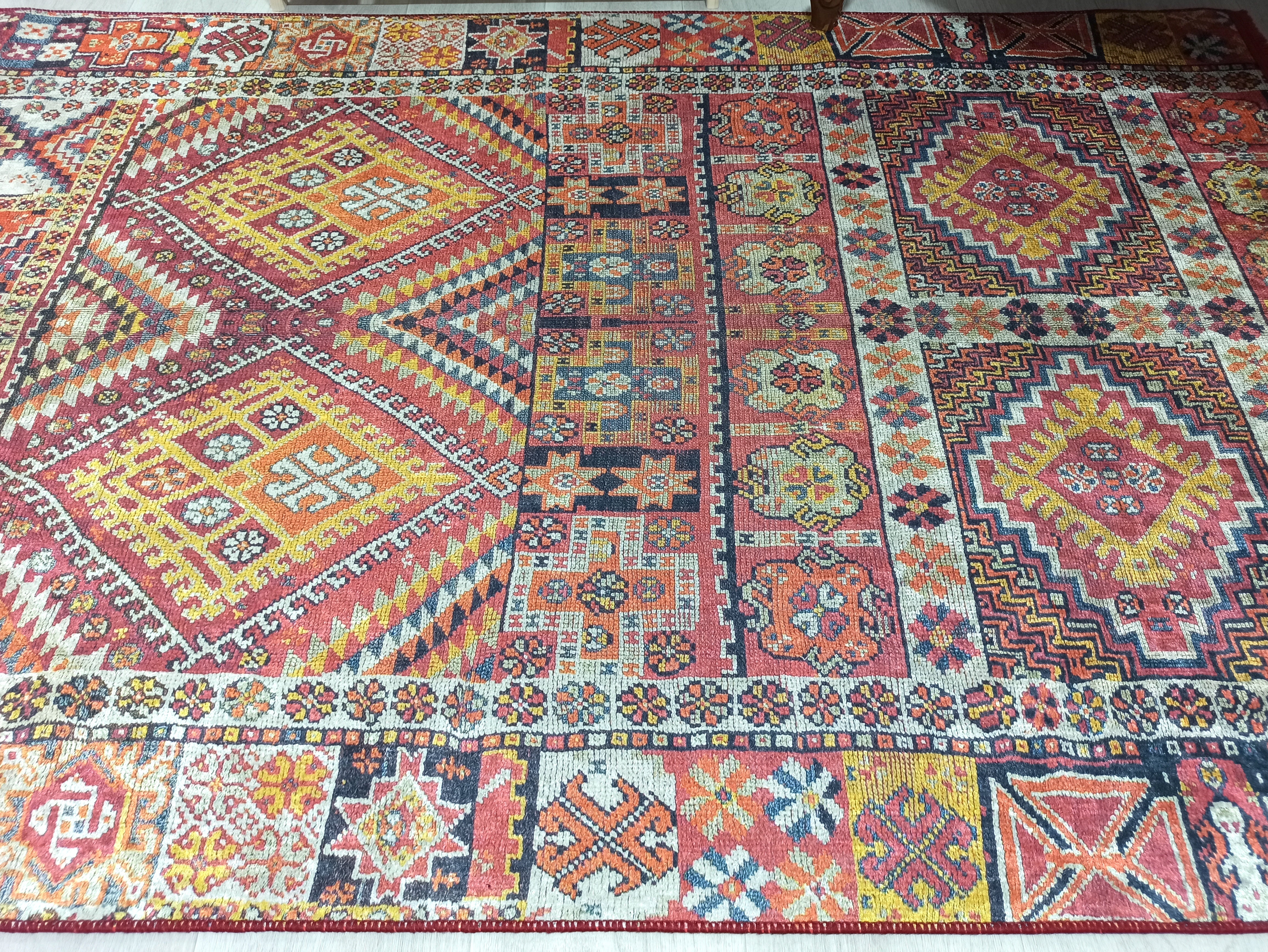 Persian Style Rug, Natural Ivory Colorful Geometry Rug