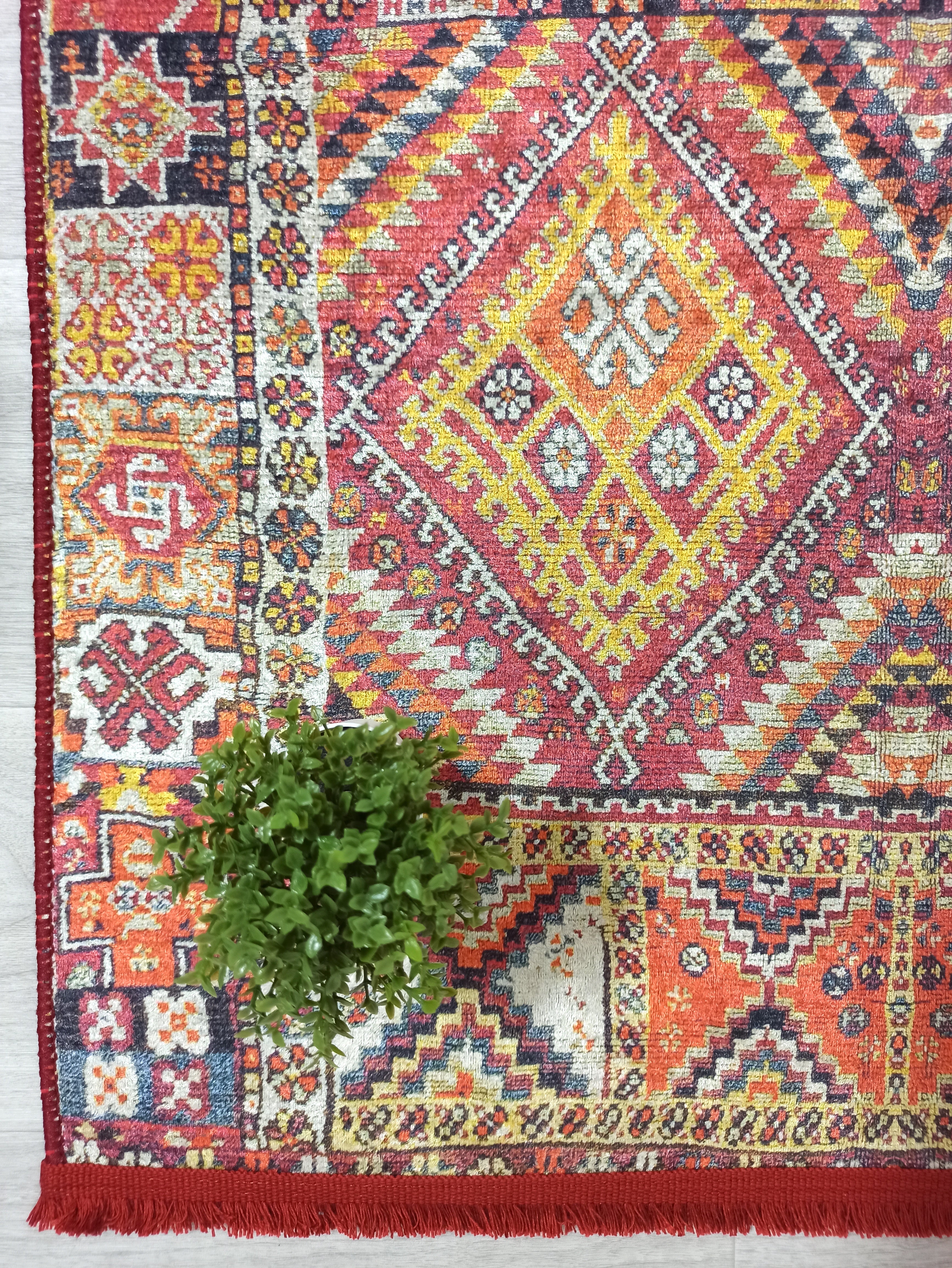 Persian Style Rug, Natural Ivory Colorful Geometry Rug