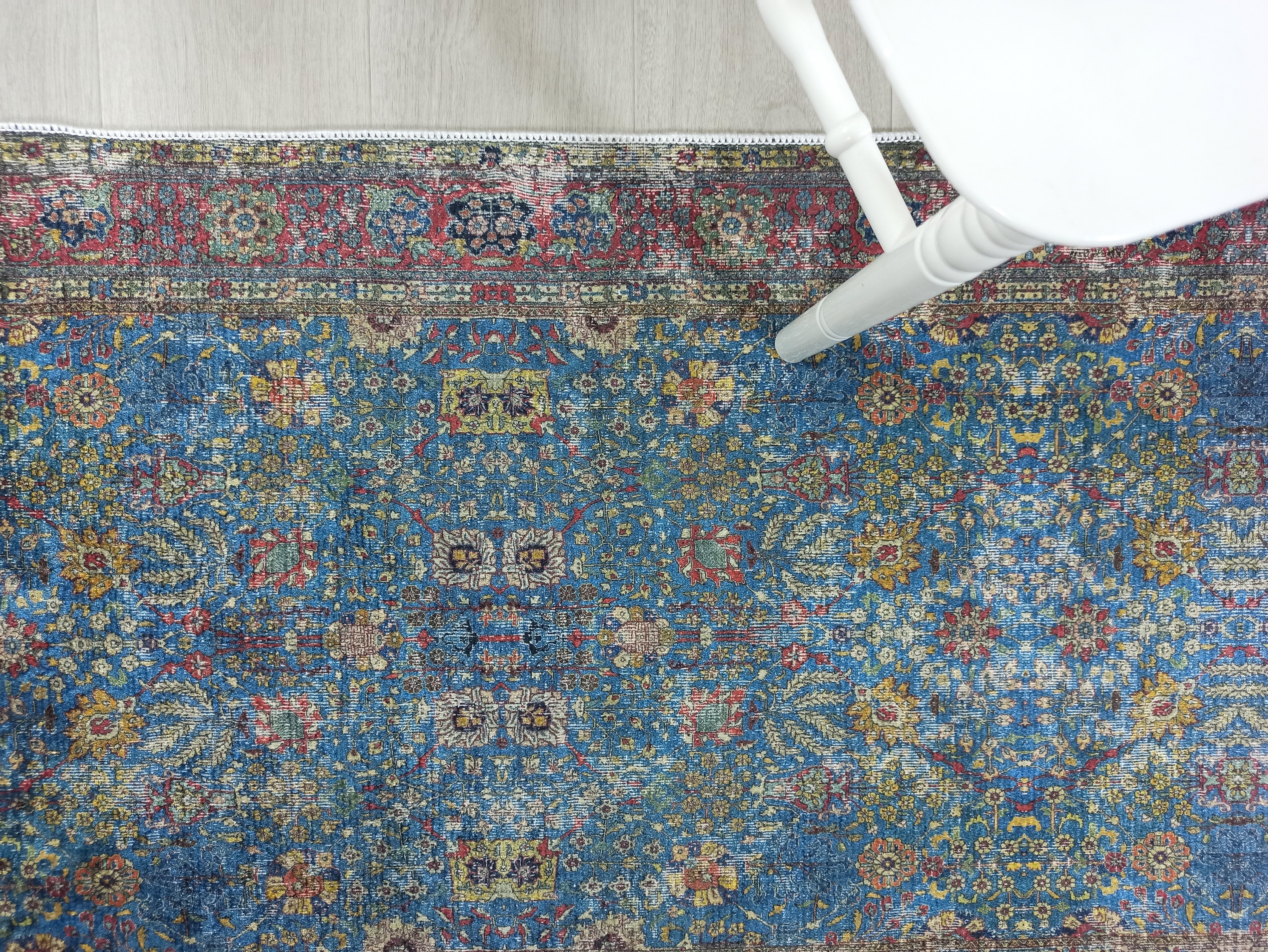 Turkish Oushak Rug, Blue & Red Vintage Rug.