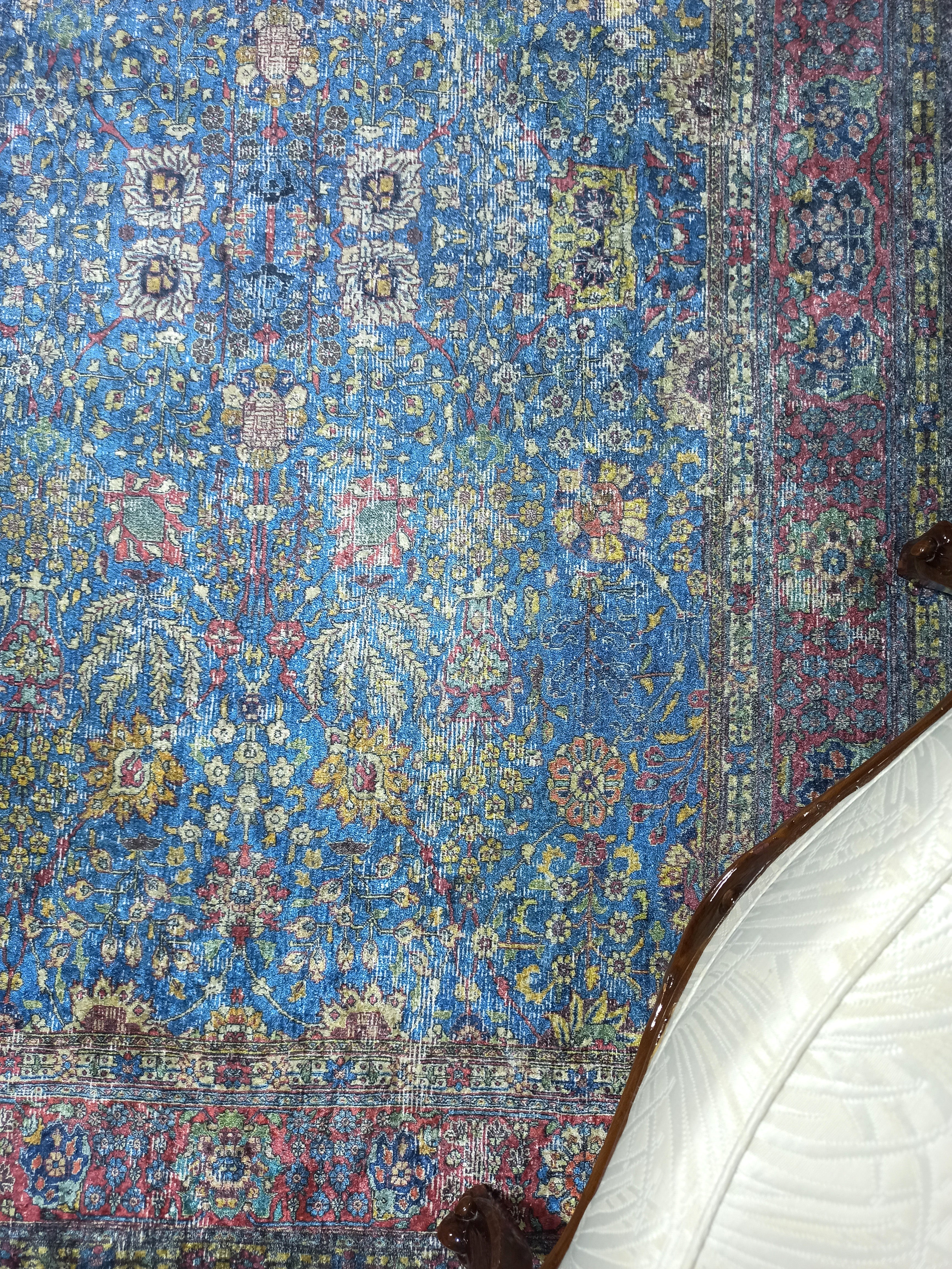 Turkish Oushak Rug, Blue & Red Vintage Rug.