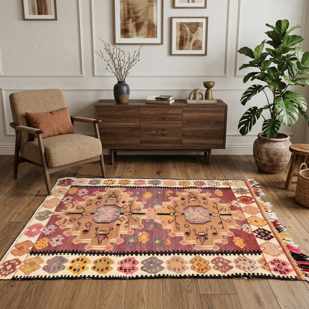 Ikat pattern on the Elpiphora vintage kilim rug – handwoven flatweave in Sivas, Turkey