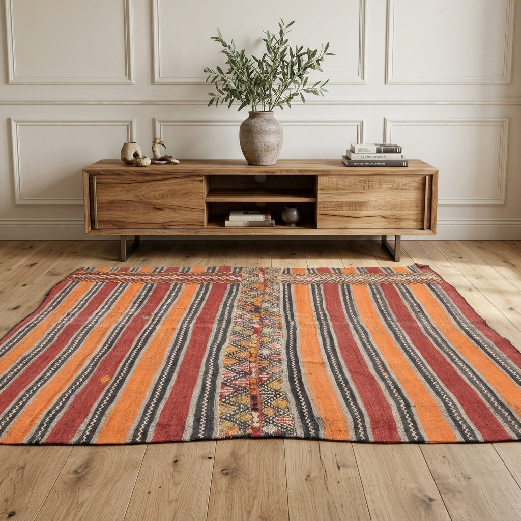 Striped pattern on the Yaseminter vintage kilim rug – handwoven flatweave in Anatolia, Turkey