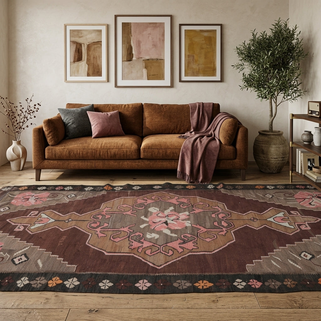 Pattern on the Chrisonome vintage kilim rug – handwoven flatweave in Anatolia, Turkey