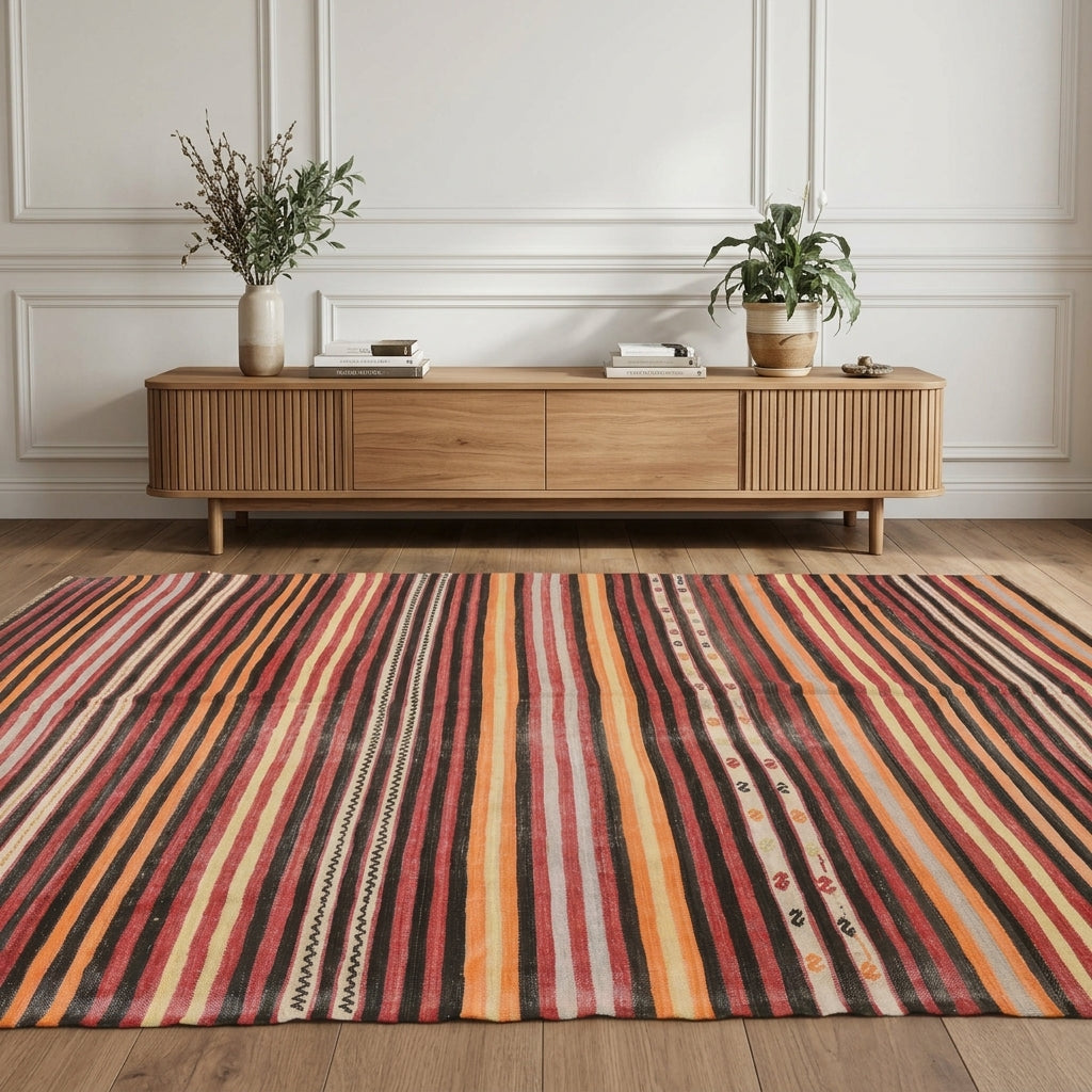 Striped pattern on the Yakutisik vintage kilim rug – handwoven flatweave in Anatolia, Turkey