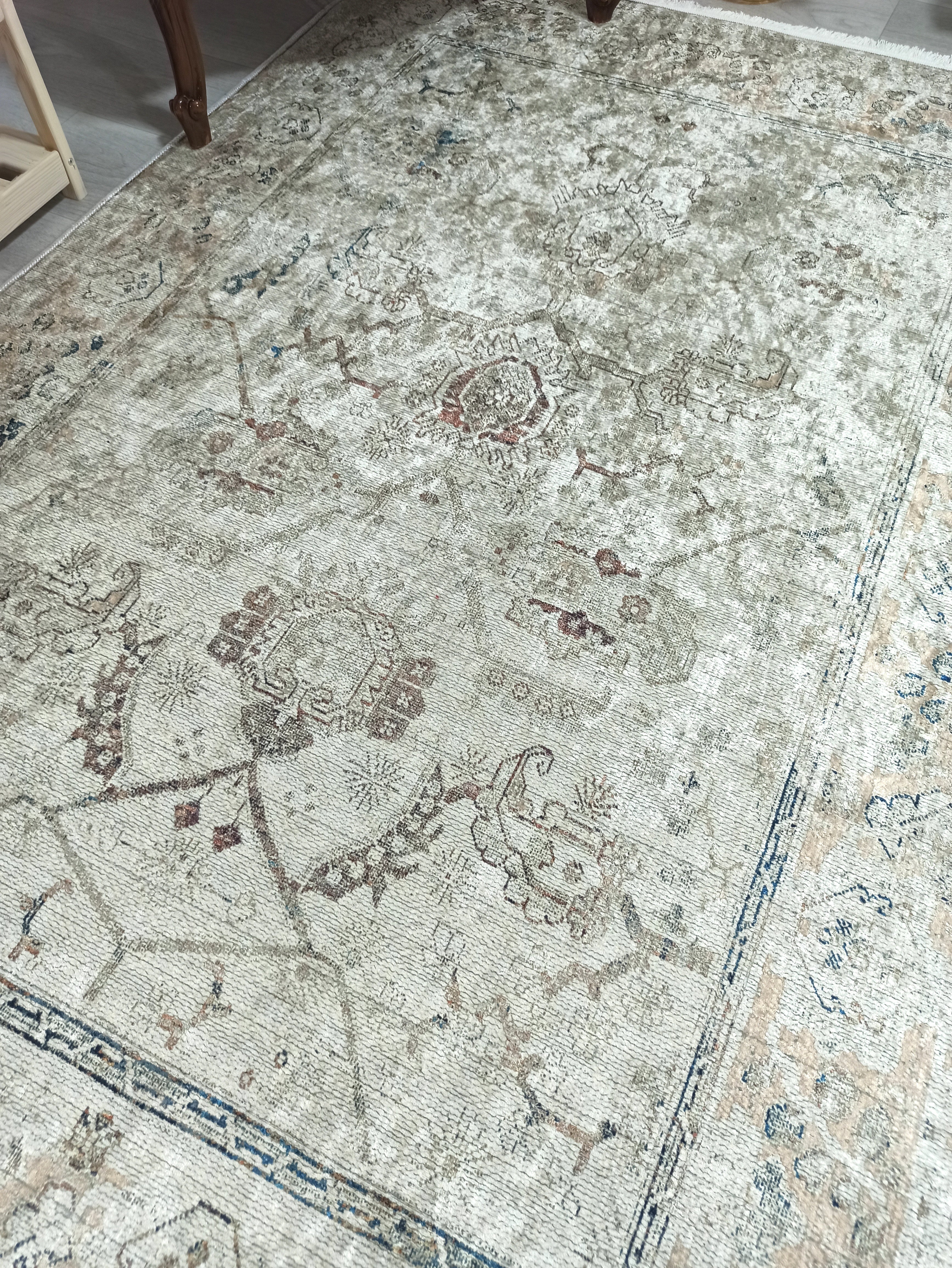 Turkish Oushak Neutral Faded Beige Vintage Design Rug