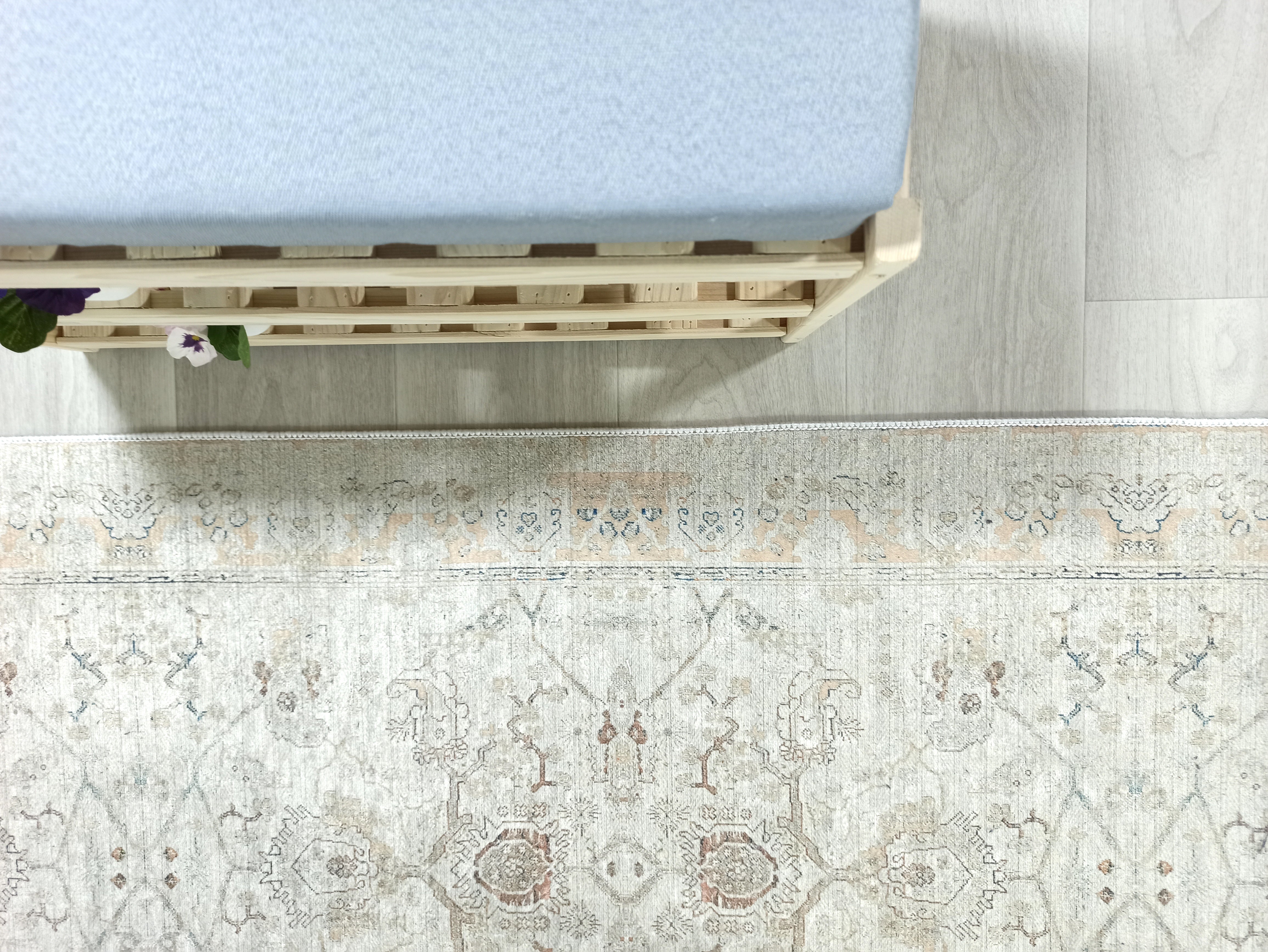 Turkish Oushak Neutral Faded Beige Vintage Design Rug