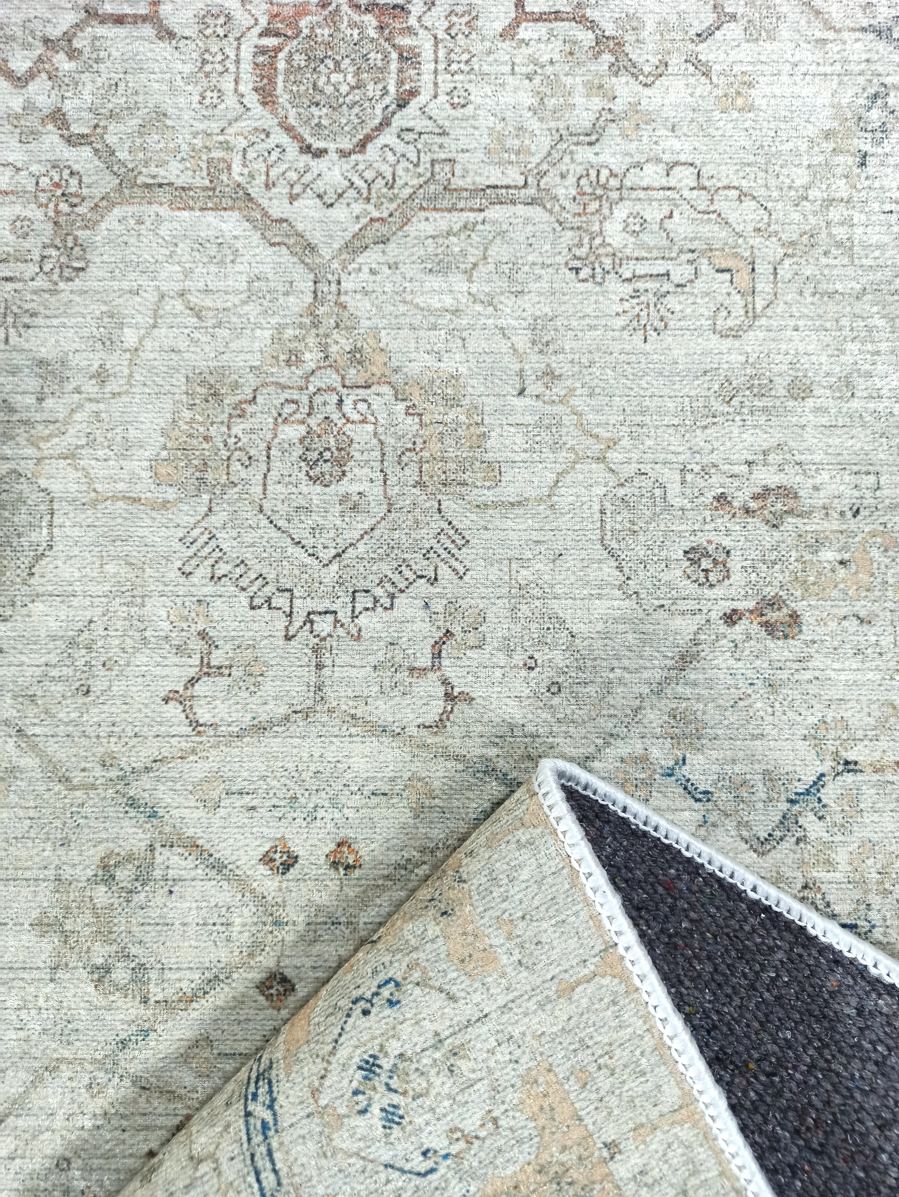 Turkish Oushak Neutral Faded Beige Vintage Design Rug