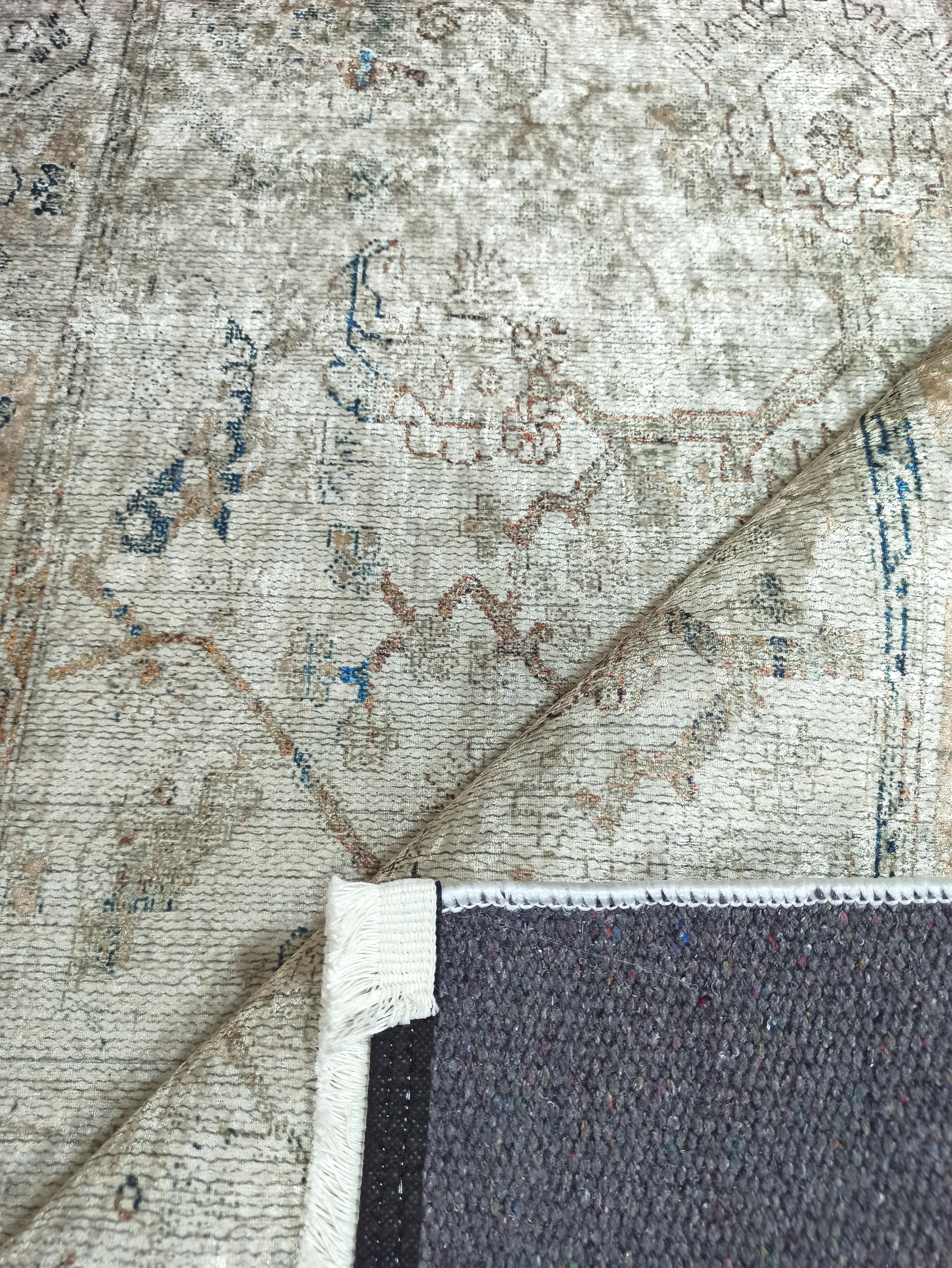 Turkish Oushak Neutral Faded Beige Vintage Design Rug