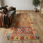 Ikat pattern on the Nedimnaz vintage kilim runner rug – handwoven flatweave in Anatolia, Turkey