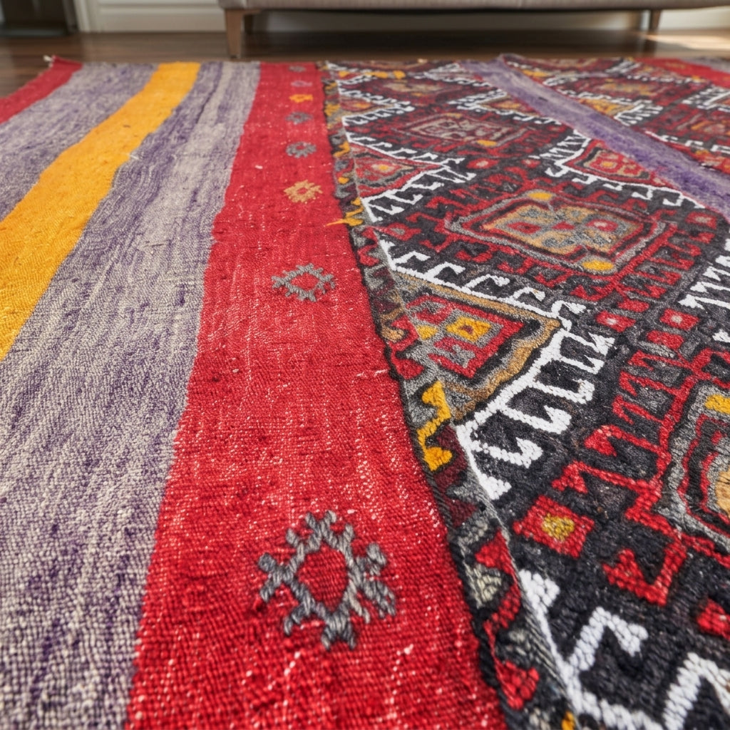 Pattern on the Vecdsu vintage kilim rug – handwoven flatweave in Anatolia, Turkey