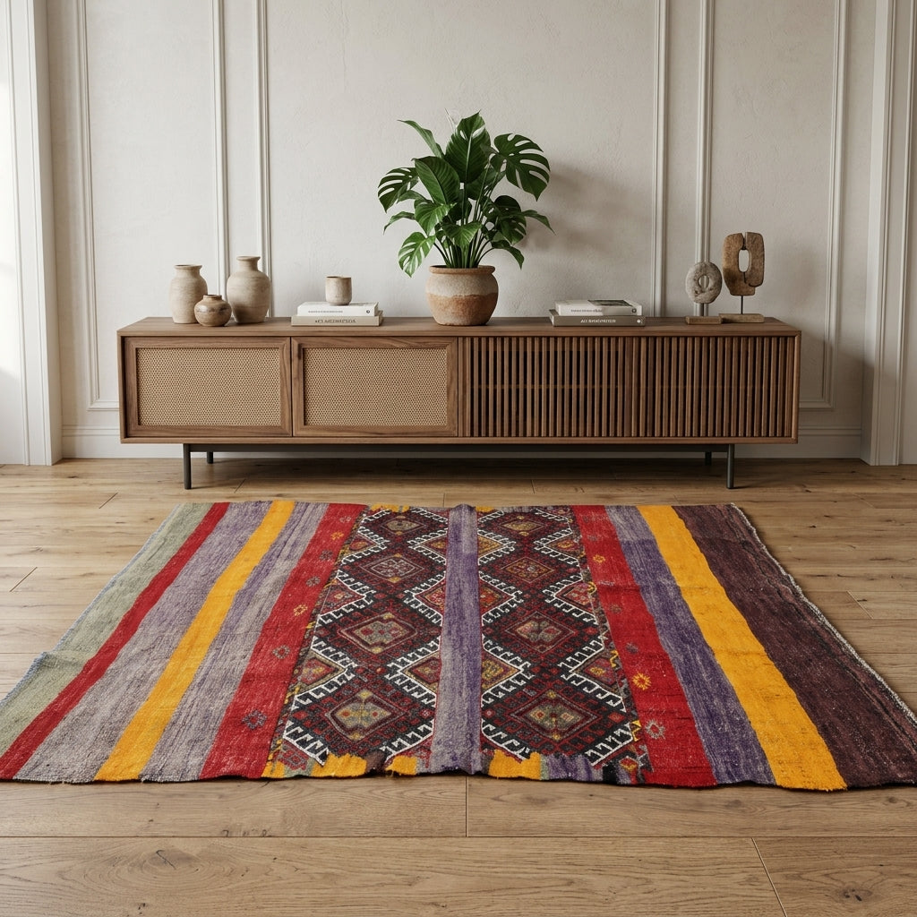 Pattern on the Vecdsu vintage kilim rug – handwoven flatweave in Anatolia, Turkey