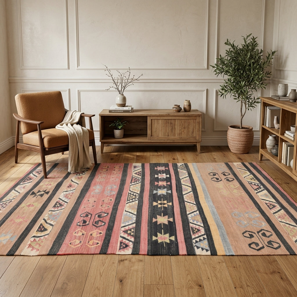 Pattern on the Pelagonia vintage kilim runner rug – handwoven flatweave in Anatolia, Turkey