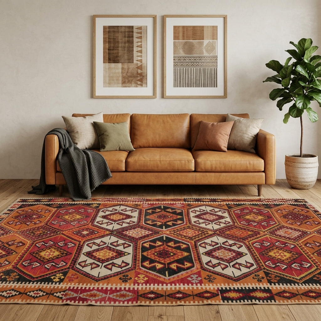 Ikat pattern on the Charitanthe vintage kilim rug – handwoven flatweave in Anatolia, Turkey
