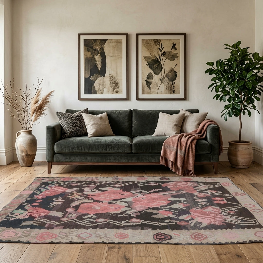 Pattern on the Gumusbahce vintage kilim rug – handwoven flatweave in Anatolia, Turkey