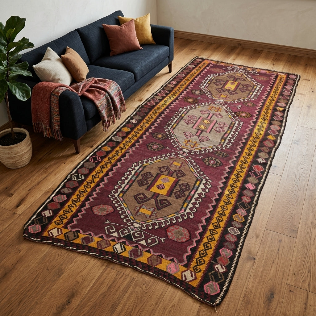 Tribal pattern on the Ceydagul vintage kilim rug – handwoven flatweave in Anatolia, Turkey