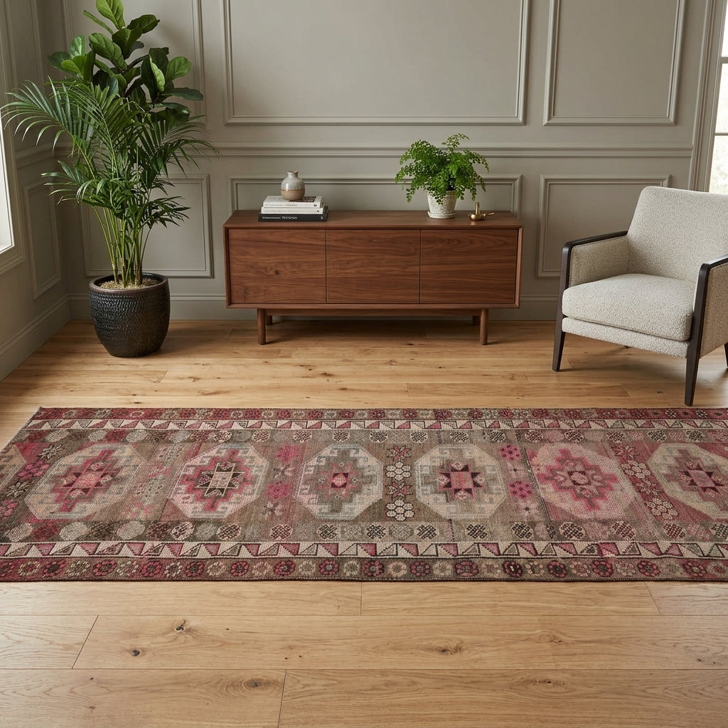 Tribal pattern on the Yesimelek Gladys vintage runner rug – handmade in Anatolia, Turkey