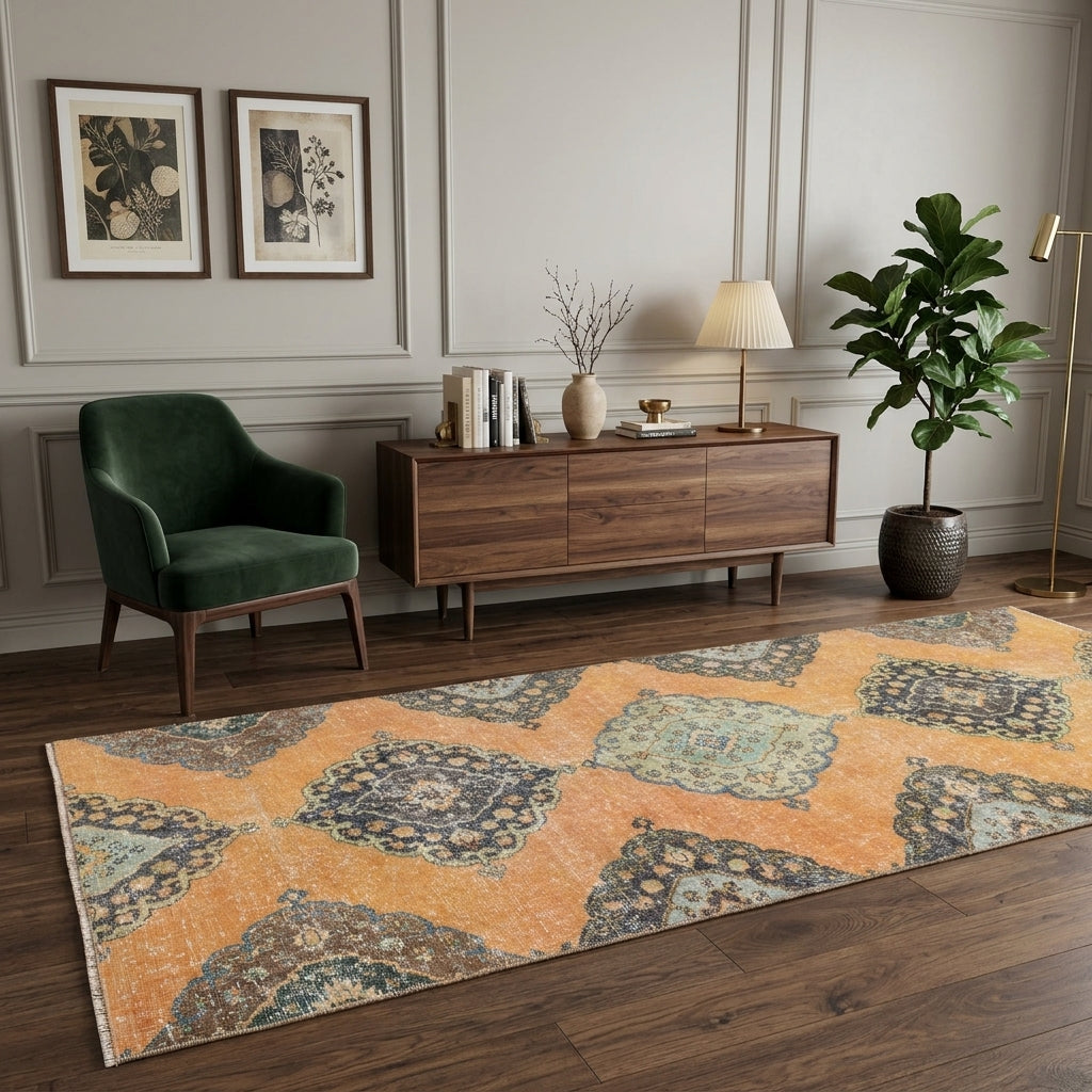 Ikat pattern on the Ordu vintage runner rug – handmade in Konya, Turkey