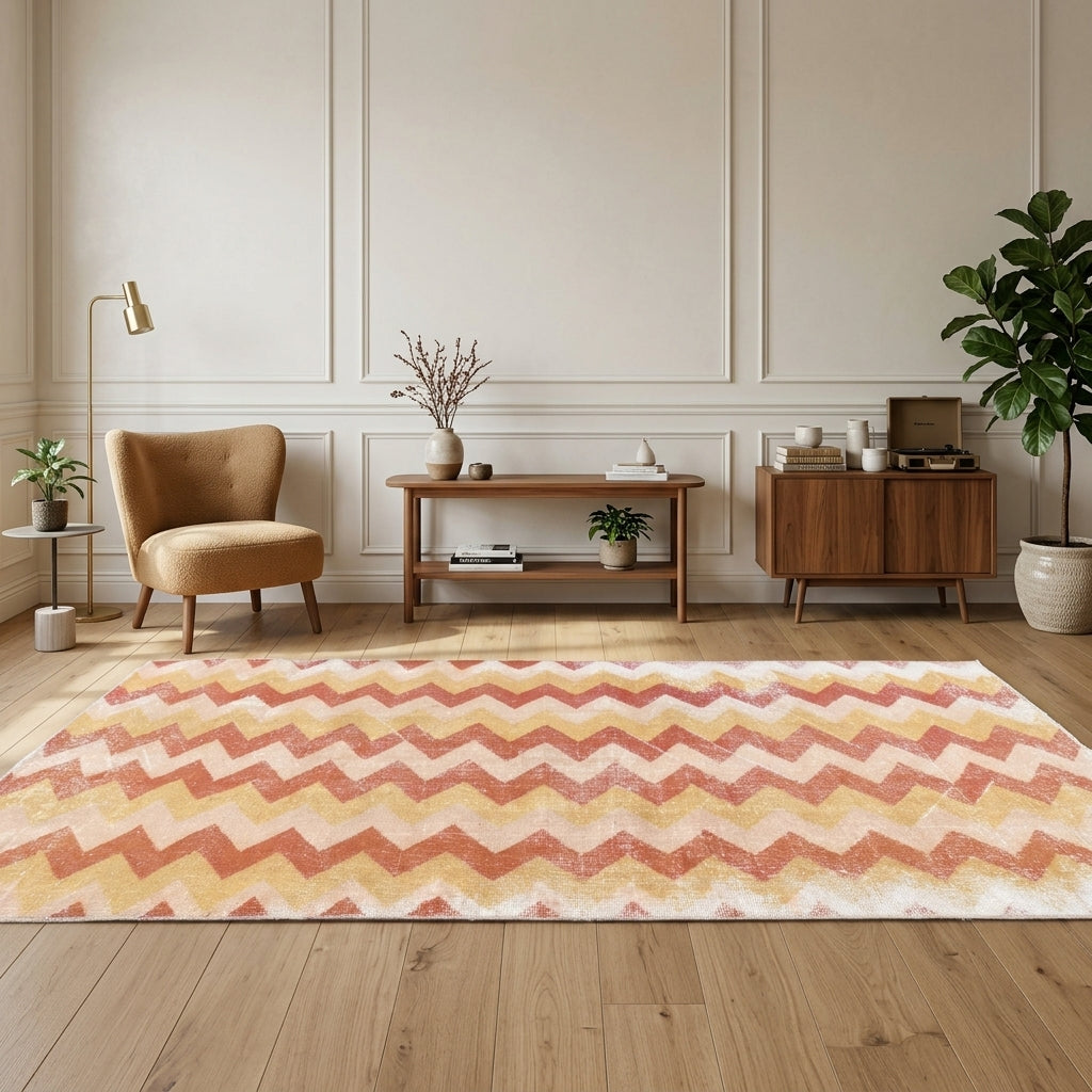 Zig-zag pattern on the Okeanokleia vintage runner rug – handmade in Anatolia, Turkey