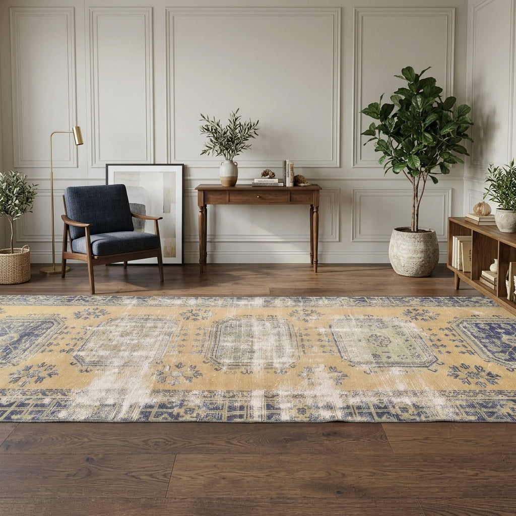 Ikat pattern on the Nutsa vintage runner rug – handmade in Anatolia, Turkey
