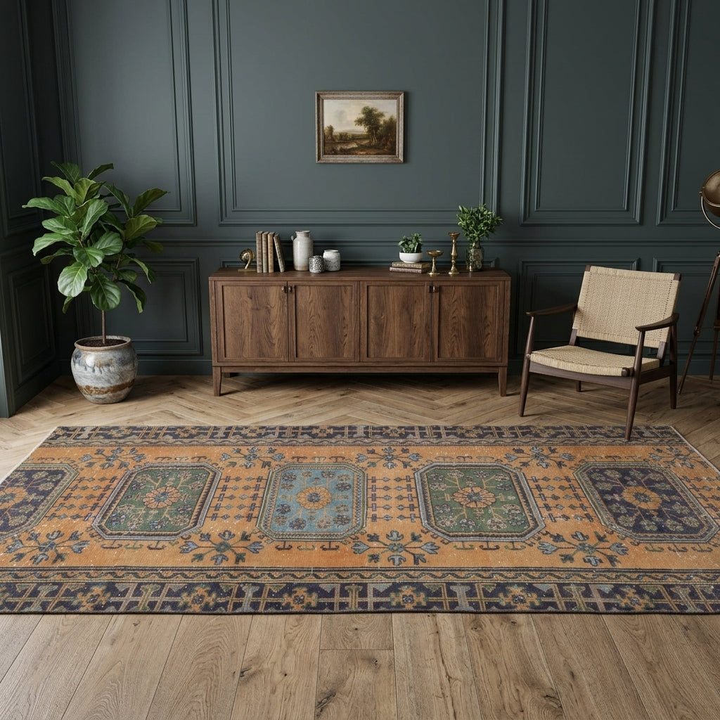 Floral pattern on the Yelizsever Gokay vintage runner rug – handmade in Anatolia, Turkey