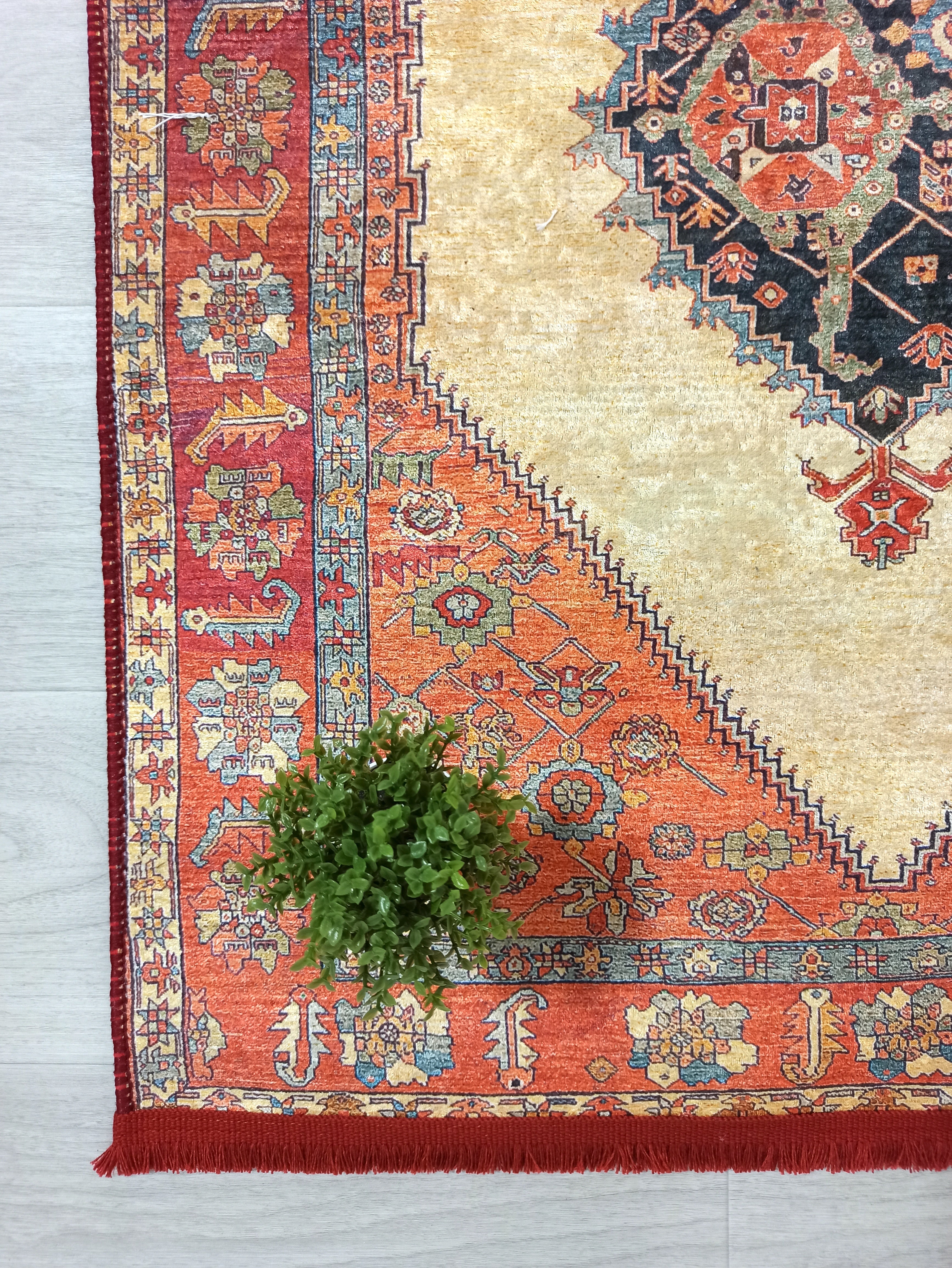 Persian Heriz Orange Beige Vintage Design Rug
