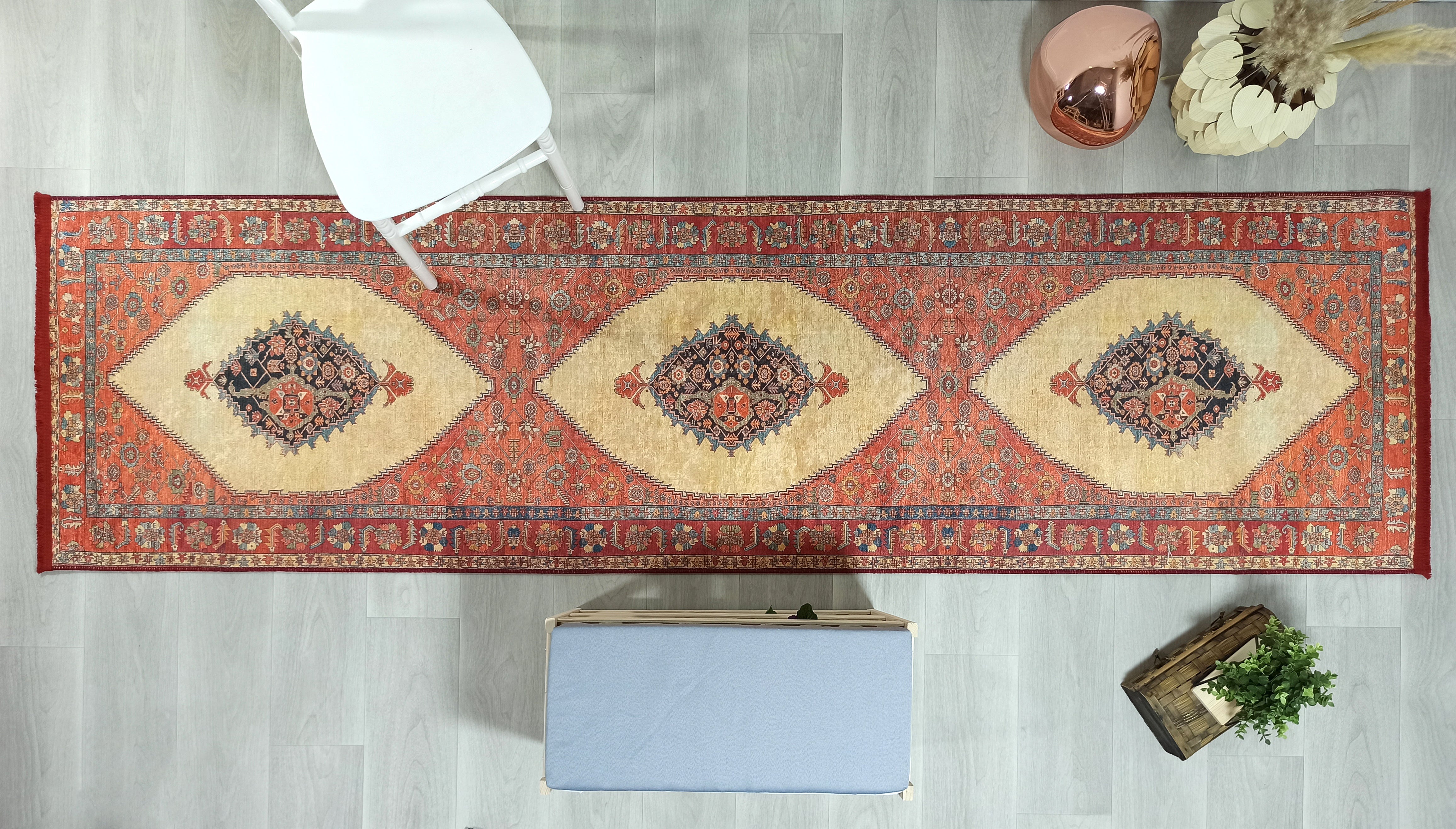 Persian Heriz Orange Beige Vintage Design Rug