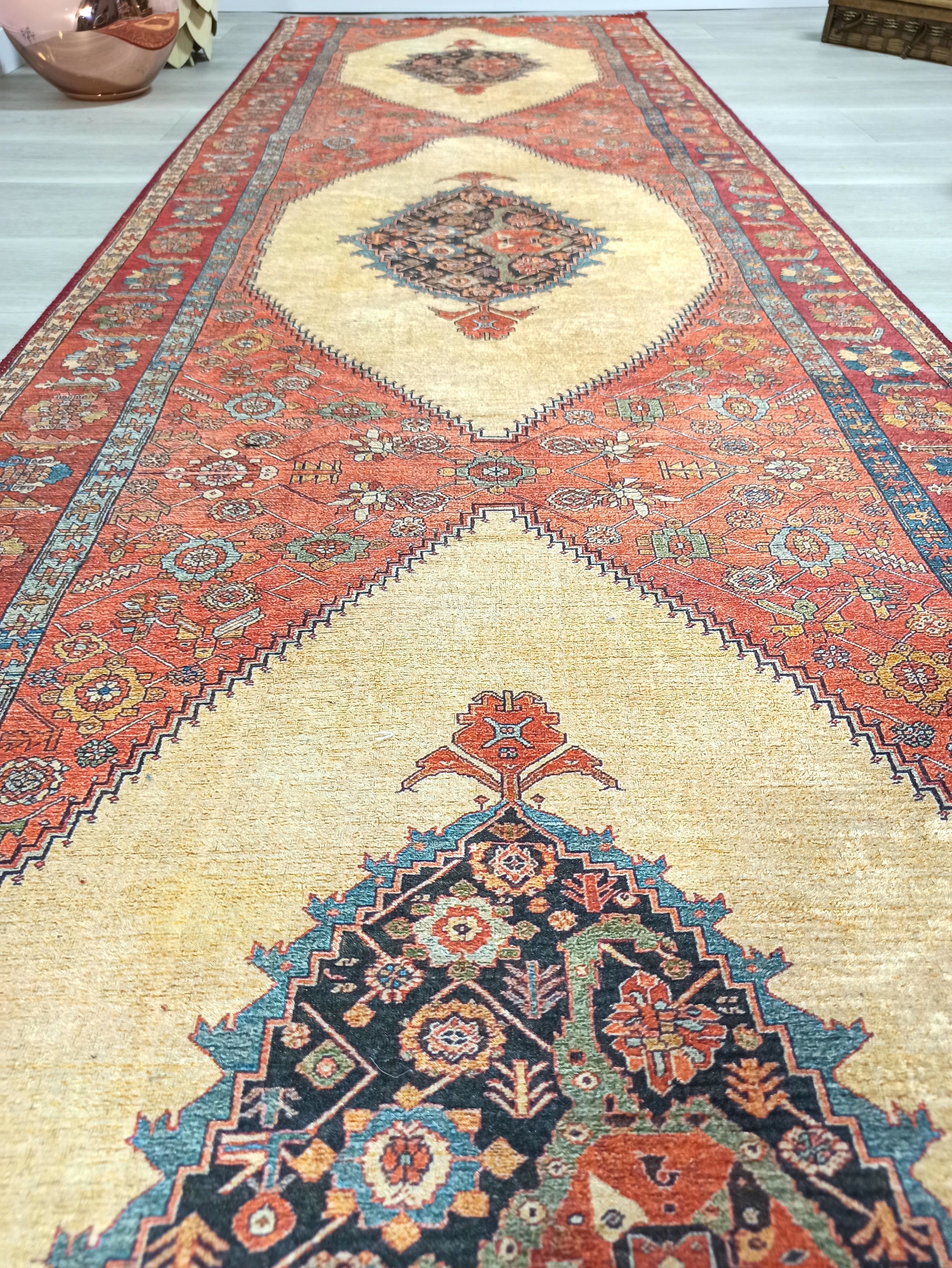 Persian Heriz Orange Beige Vintage Design Rug
