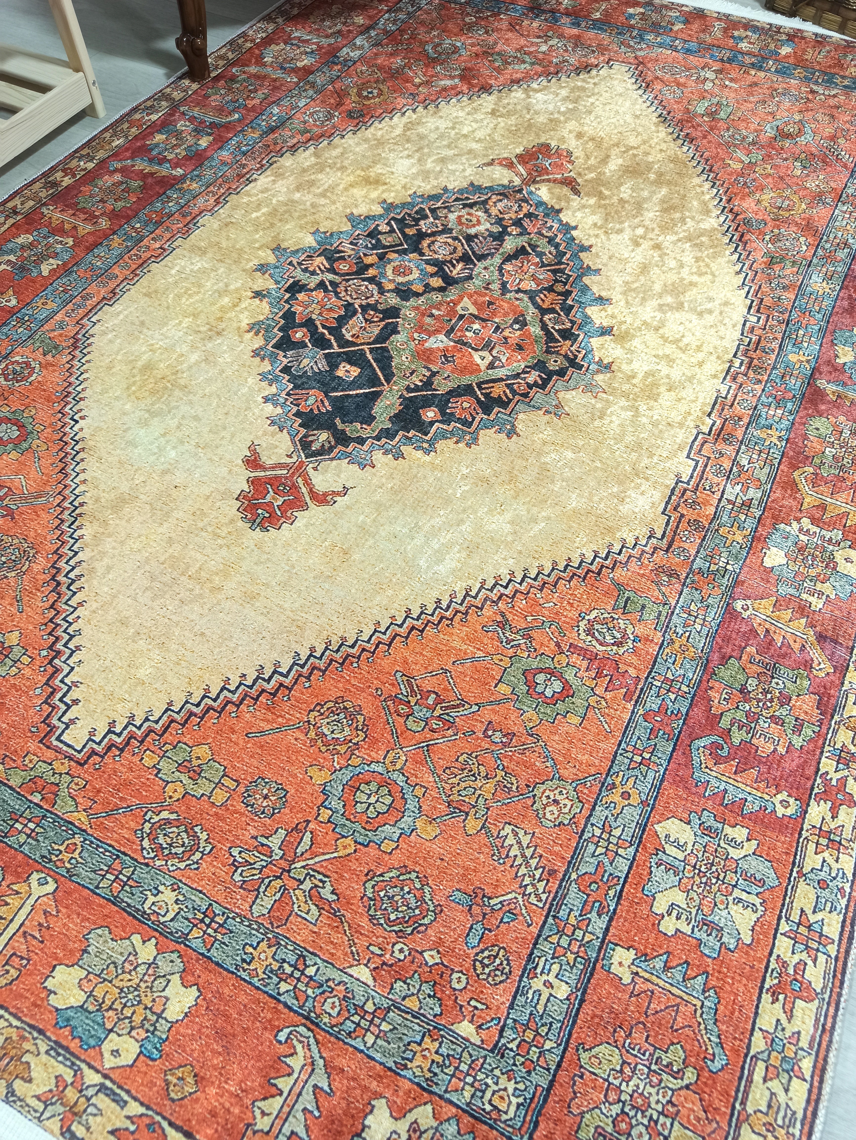 Persian Heriz Orange Beige Vintage Design Rug