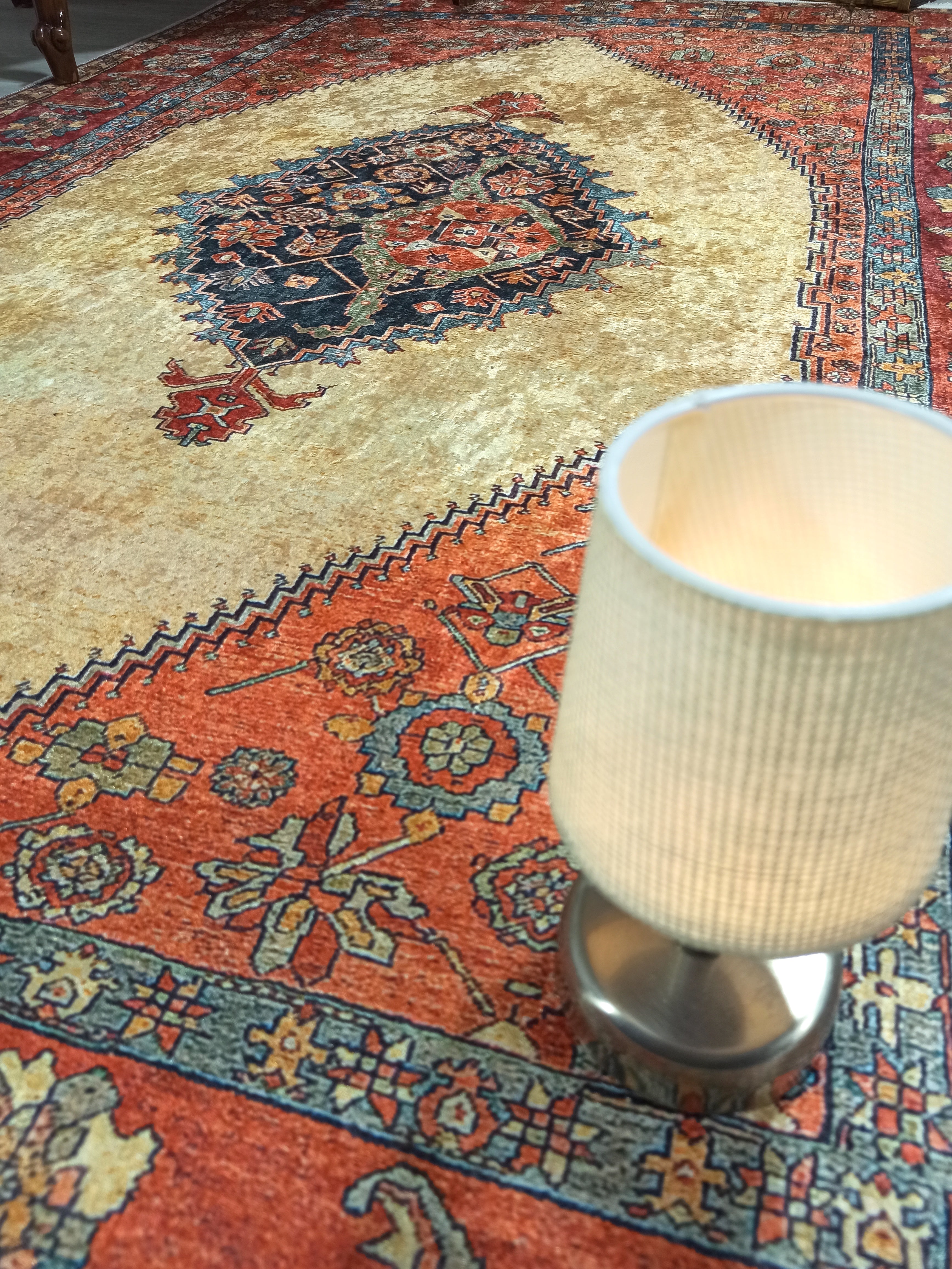 Persian Heriz Orange Beige Vintage Design Rug