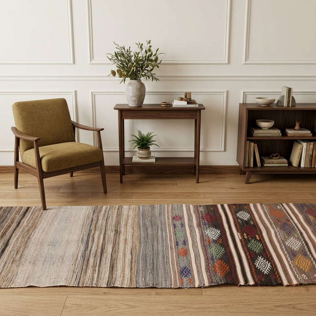Pattern on the Pelagokleia vintage kilim runner rug – handwoven flatweave in Anatolia, Turkey