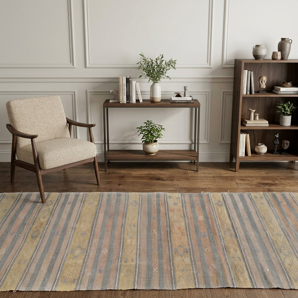 Pattern on the Parandzem vintage kilim runner rug – handwoven flatweave in Anatolia, Turkey