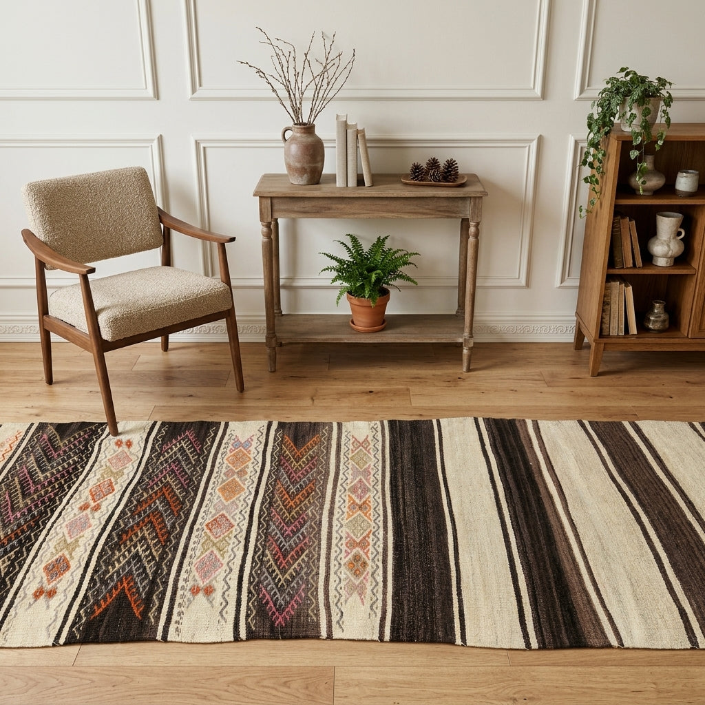 Pattern on the Papatyalale vintage kilim runner rug – handwoven flatweave in Anatolia, Turkey