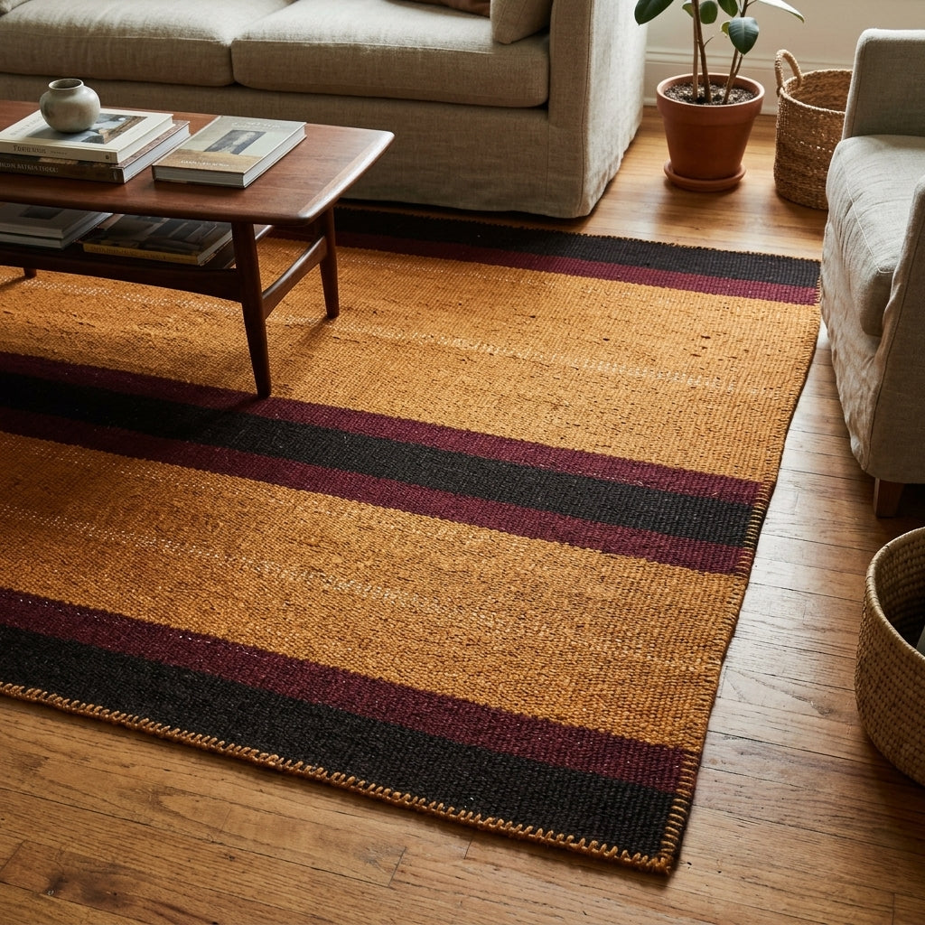 Striped pattern on the Tulingul Gulcicek vintage kilim rug – handwoven flatweave in Sivas, Turkey