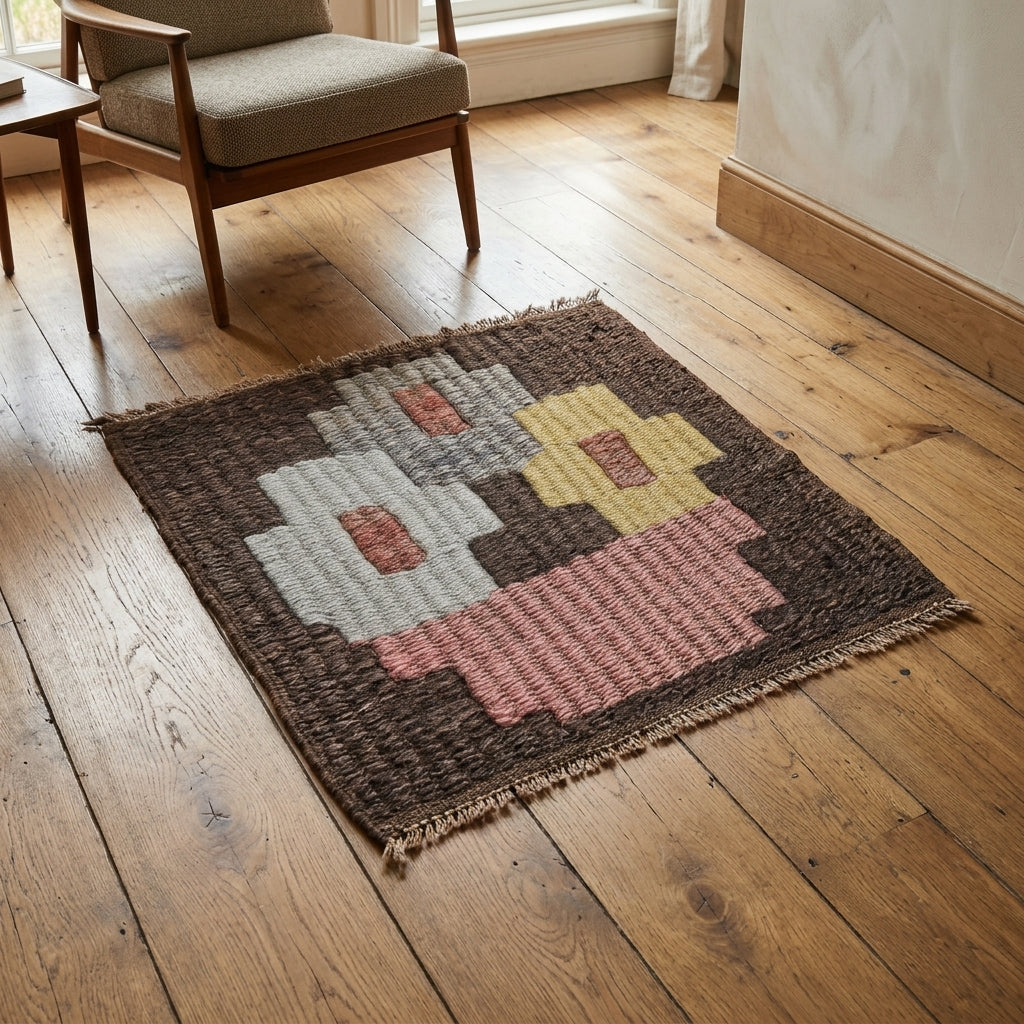 Ikat pattern on the Theolyra Gulpembe vintage kilim rug – handwoven flatweave in Sivas, Turkey