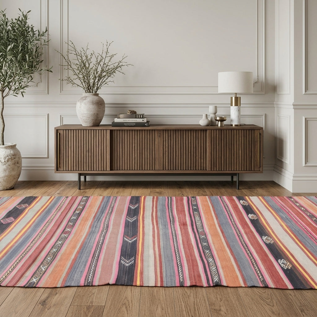 Solid pattern on the Tuncbike vintage kilim runner rug – handwoven flatweave in Anatolia, Turkey
