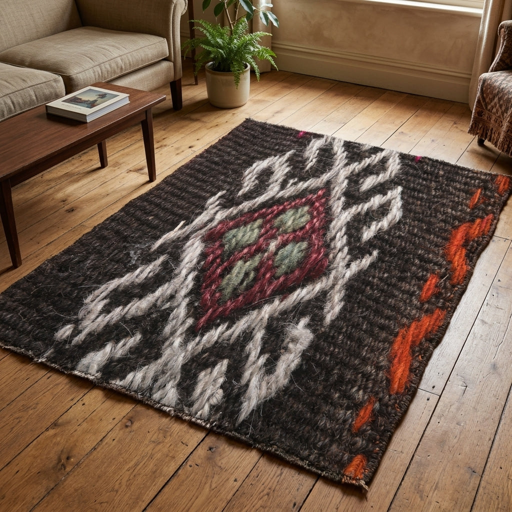 Patchwork pattern on the Stenomeda Guray vintage kilim rug – handwoven flatweave in Sivas, Turkey