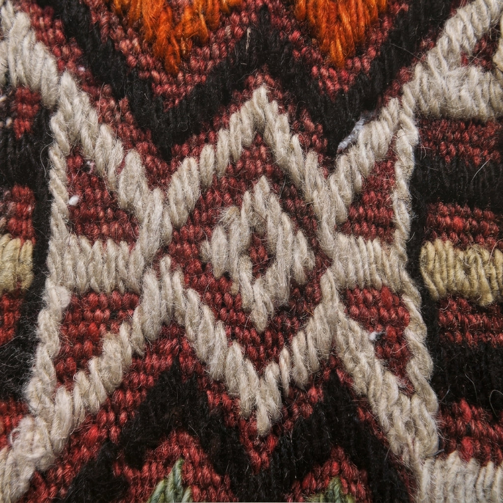 Patchwork pattern on the Sosilampe Gurbuz vintage kilim rug – handwoven flatweave in Sivas, Turkey