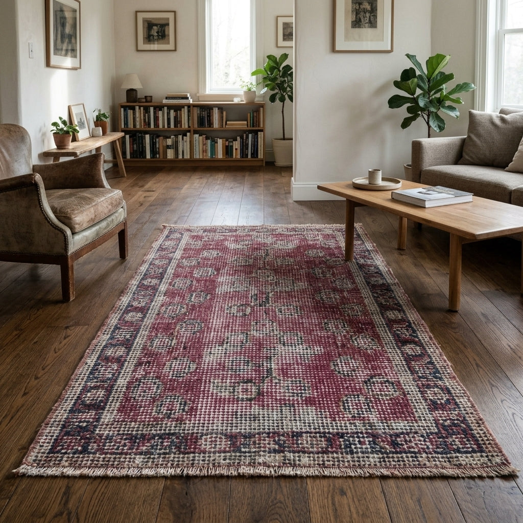 Oriental pattern on the Defnesever vintage area rug – handmade in Anatolia, Turkey