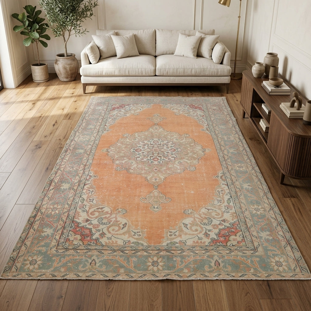 Tribal pattern on the Aladaglar Fatmagul vintage area rug – handmade in the Persian region