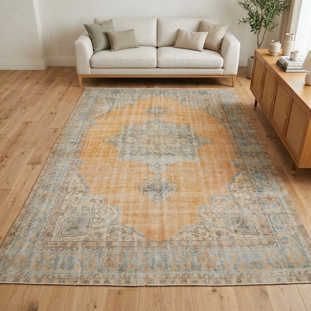 Oriental pattern on the Zuhal Firdausa vintage area rug – handmade in the Persian region