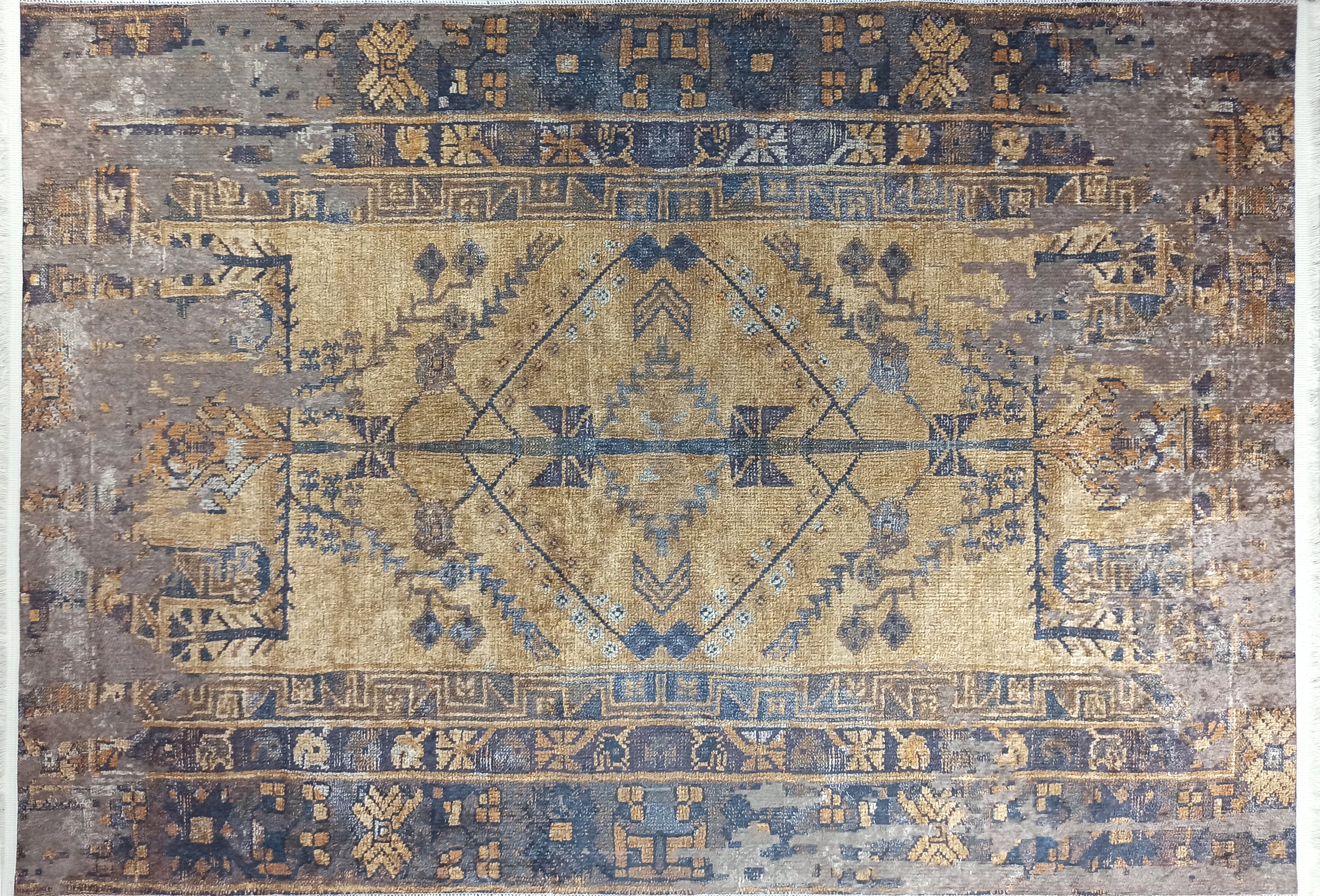 Persian Style Brown Yellow Vintage Design Farmhouse Rug