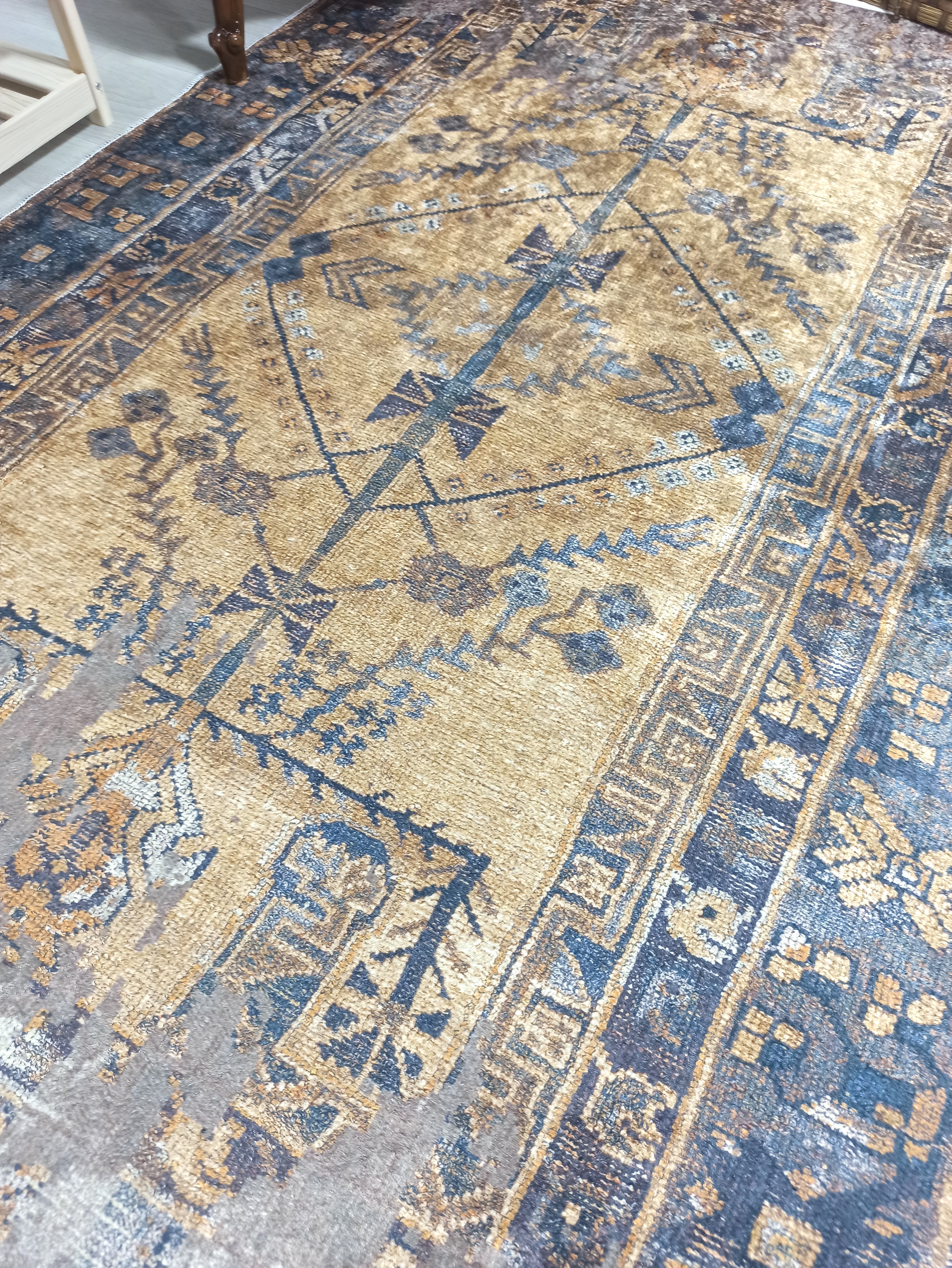 Persian Style Brown Yellow Vintage Design Farmhouse Rug